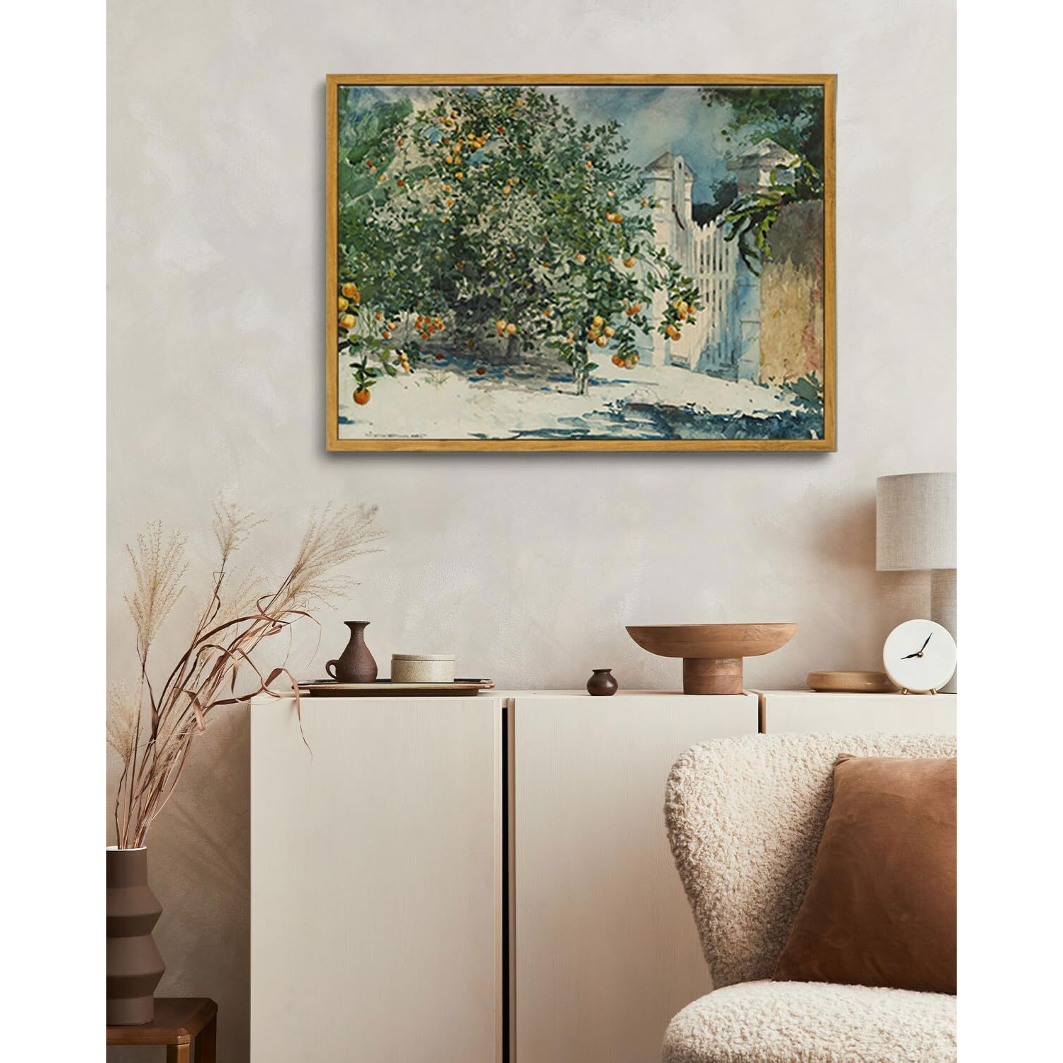 Oiqartoiq Framed Vintage Landscape Wall Art Orange Trees Still Life Oil Painting Canvas Prints Country Farmhouse Aesthetic Decor Pictures For Kitchen Bedroom Living Room Bathroom