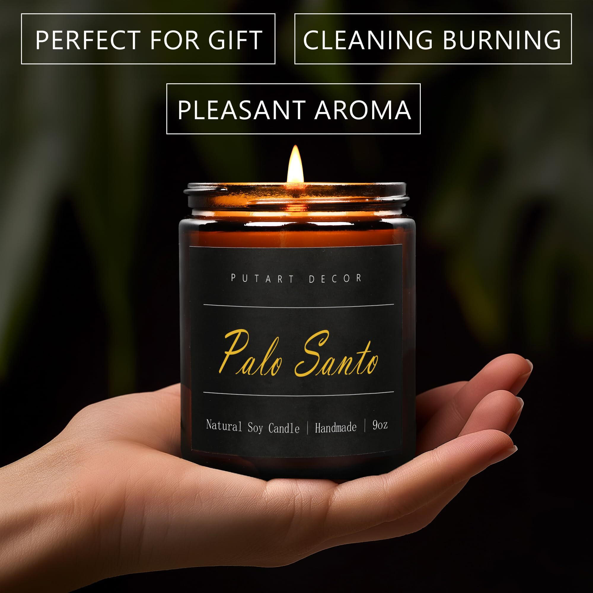 Putart Palo Santo Highly Scented Candle For Home, 9Oz Natural Soy Aromatherapy Non Toxic Candles With Essential Oil, Home Fragrance Stress Relief & Meditation Jar Candles Gifts For Women & Men