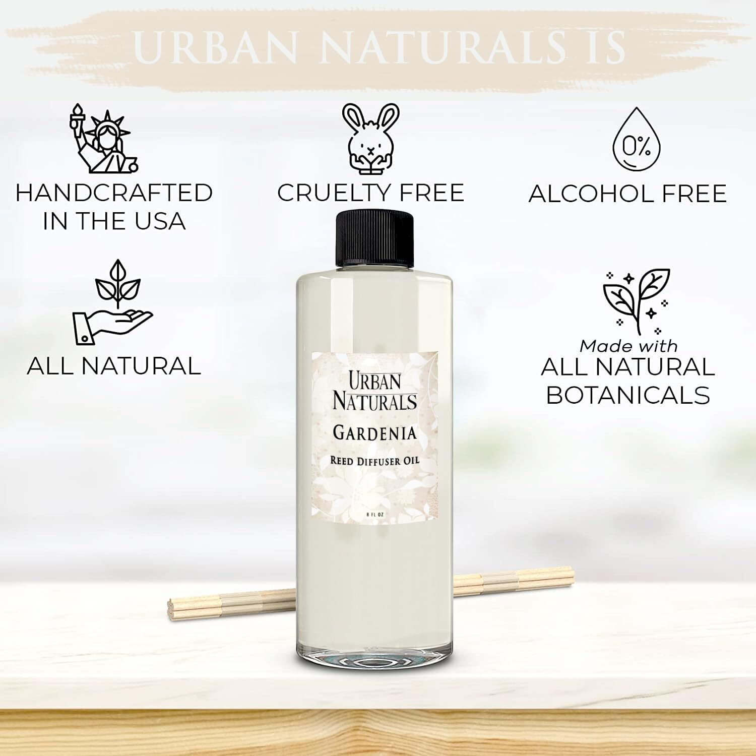 Urban Naturals Reed Diffuser Oil Refill Flower Shop With Violets, Daisies, Green Stems, Hyacinth, Rose 8 Oz + Free Reed Sticks, Made In The Usa