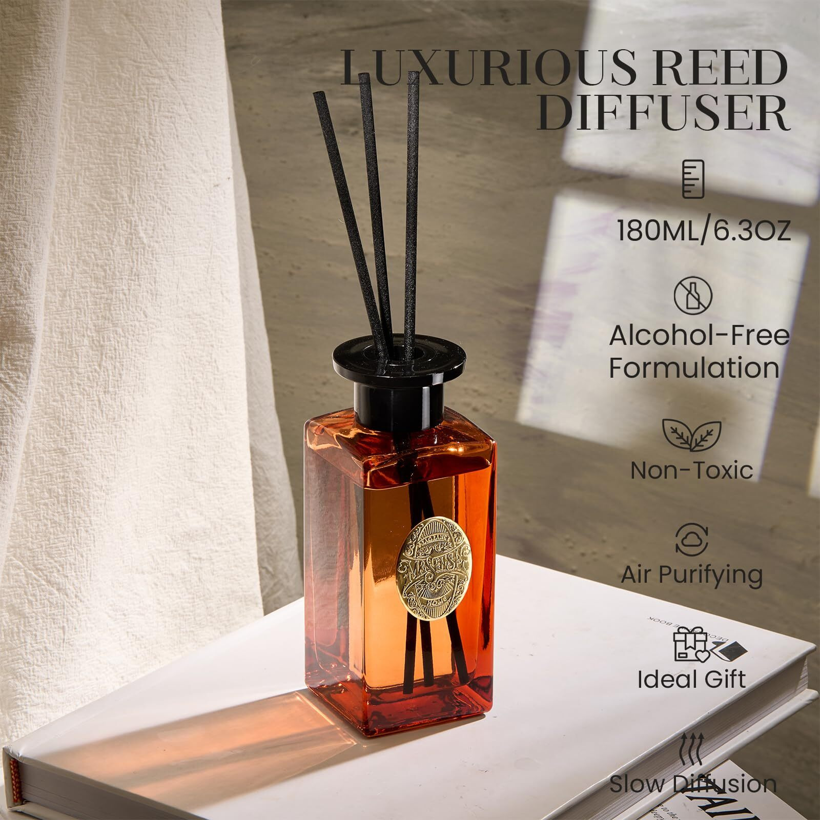 M&Sense 6.3 Oz Large Reed Diffuser Set | Orange Goji Scent Oil Diffuser With Sticks | Hotel Collection Non-Toxic Essential Oil |For Bedroom Bathroom Living Room