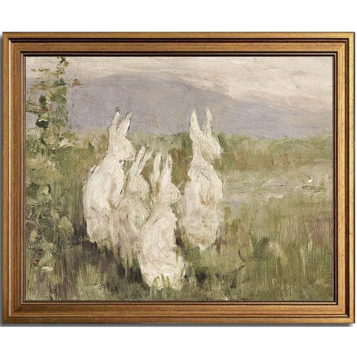 Kbkbart Gold Framed Wall Art Vintage Decor, Vintage Bunnies Decor Art Prints Classy Easter Bunnies Wall Art, Rustic Watercolor Rabbit Oil Painting Antique Moody Rabbit Animal Print For Bedroom, Living Room, Gallery, Vintage Pictures Wall Decor(8"&quotX10"")