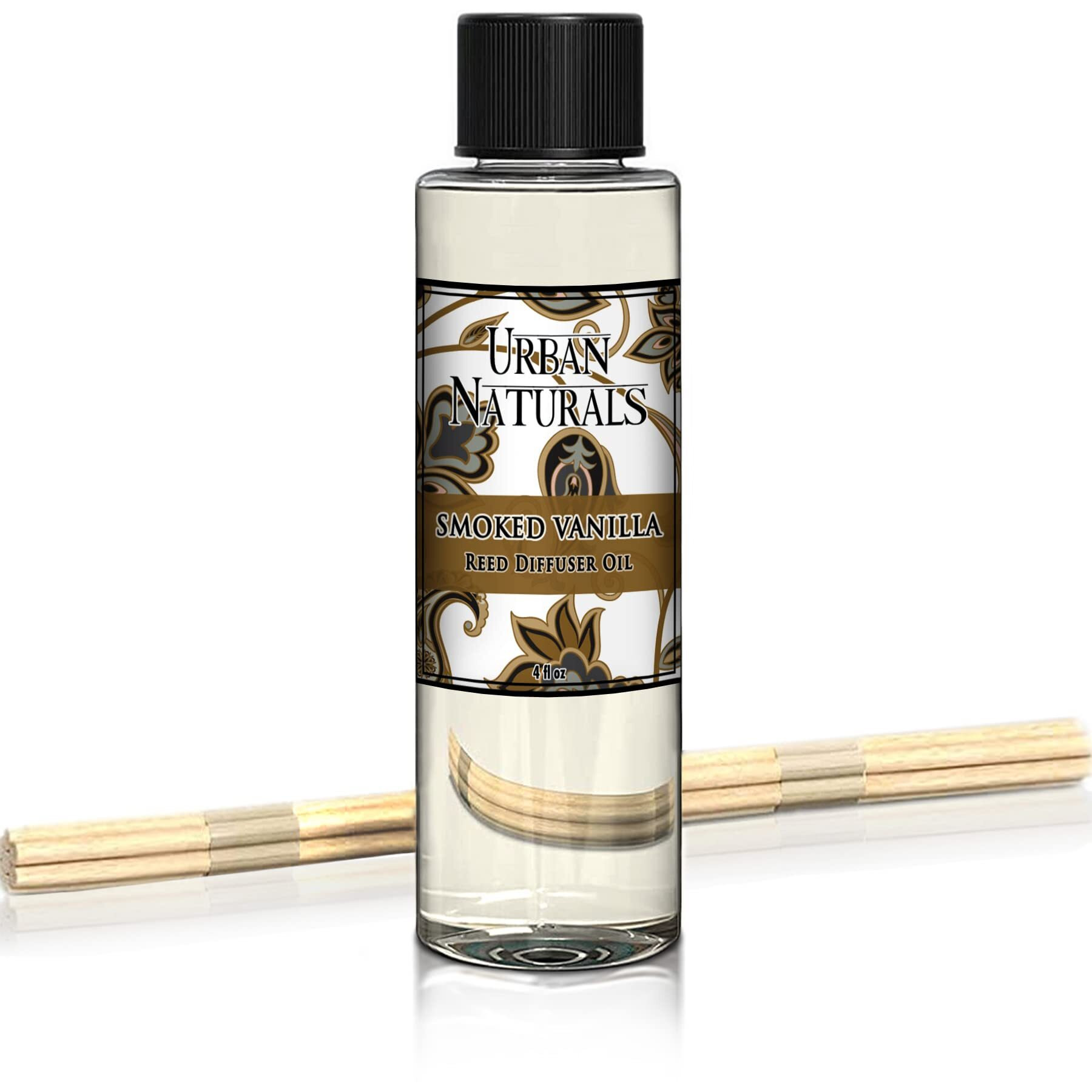 Urban Naturals Smoked Vanilla Scented Oil Reed Diffuser Refill With Free Set Of Reed Sticks A Vanilla Bean, Sandalwood & Leather Scent, 4 Oz