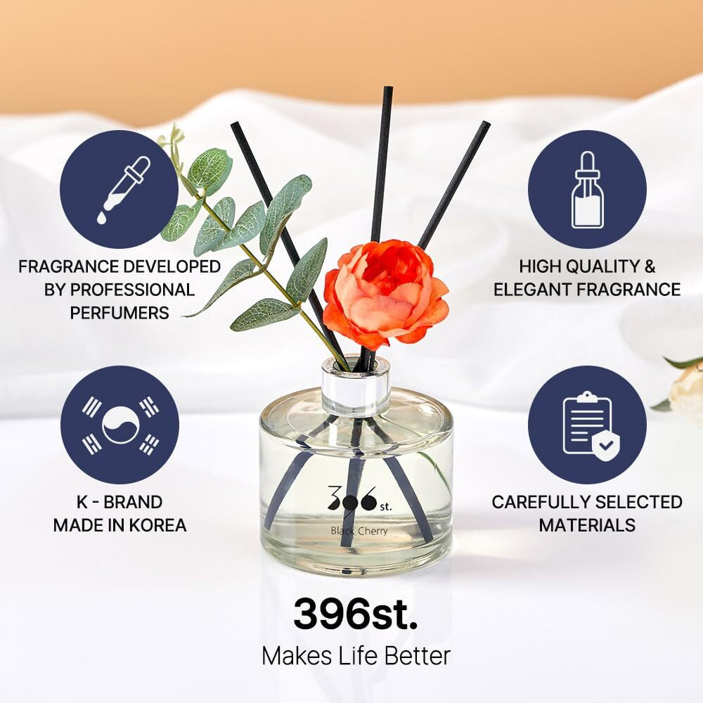 396 St. Peony Flower Reed Diffuser, Black Cherry, 200Ml(6.7Oz) / Reed Diffuser Sets, Home Fragrance, Scented Oils, Home & Bathroom D  Cor