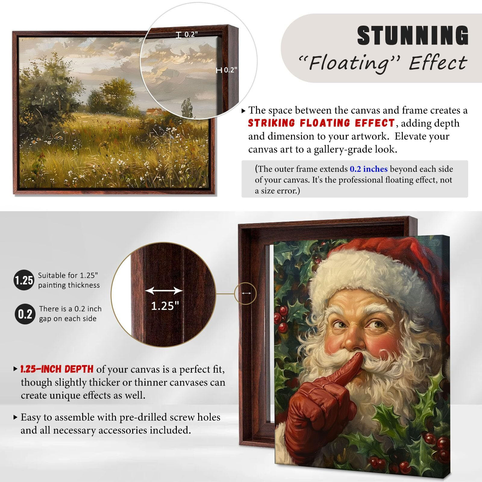 Canvas Floater Frame For 1    To 1 1/4    Deep Gallery-Wrapped Canvas, Modern Wood-Look Floating Frame For Finished Wall Art, Oil Paintings For Gallery Bedroom Studio, Made In Usa(Dark Brown,30X40Inch)