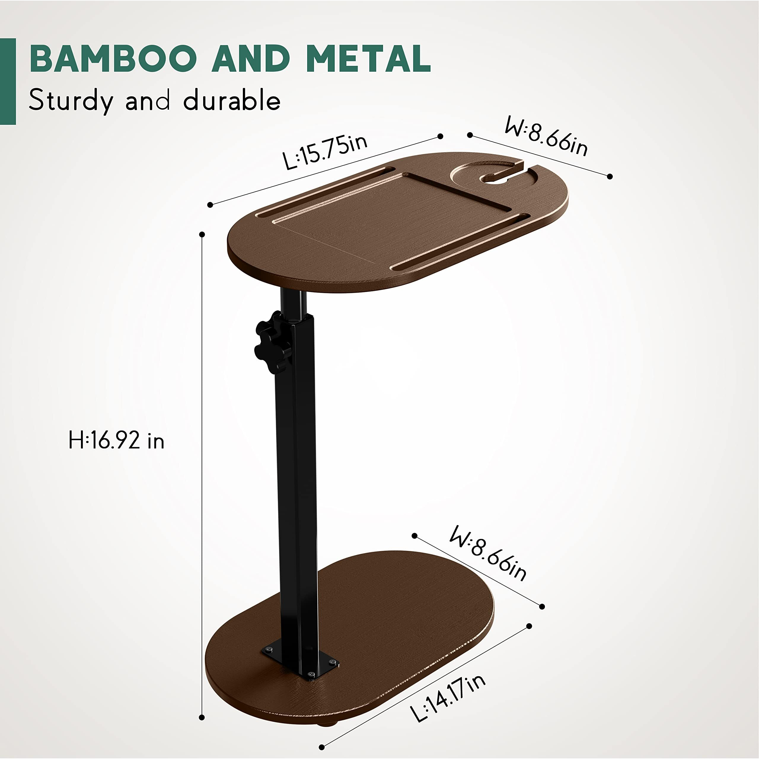 Yumkfoi Bamboo Bathtub Tray Table With Adjustable Height, Freestanding Bath Caddy Side Table For Tub Against Wall, Tub Shelf With Wine Glass Phone Holder, Functional Tray - Patent Protected (Brown)