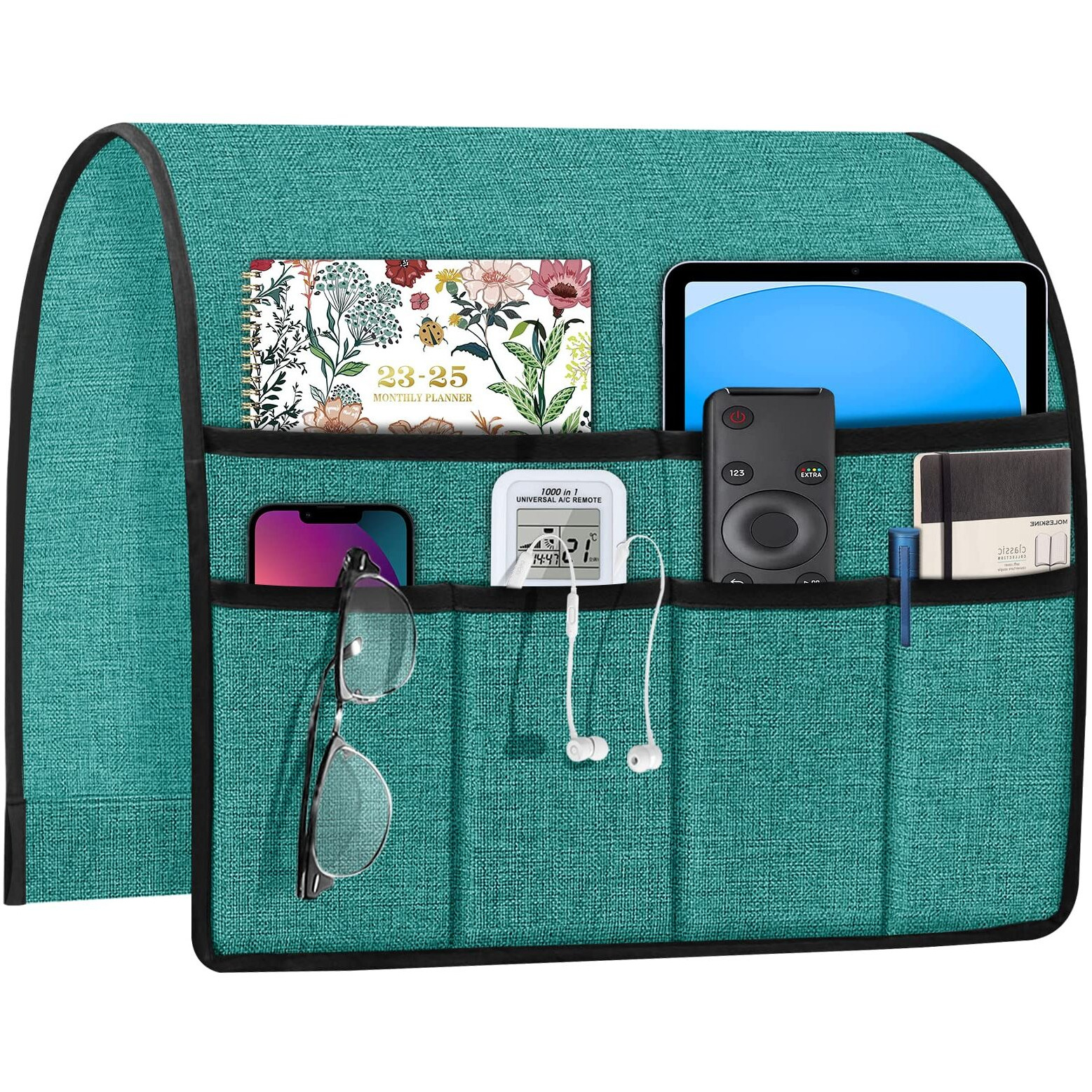 Joywell Armrest Organizer For Recliner Armchair Caddy Remote Control Holder For Couch Non Slip Sofa Arm Chair Caddie With 6 Pocket Storage For Magazine, Tablet, Phone, Ipad, Turquoise