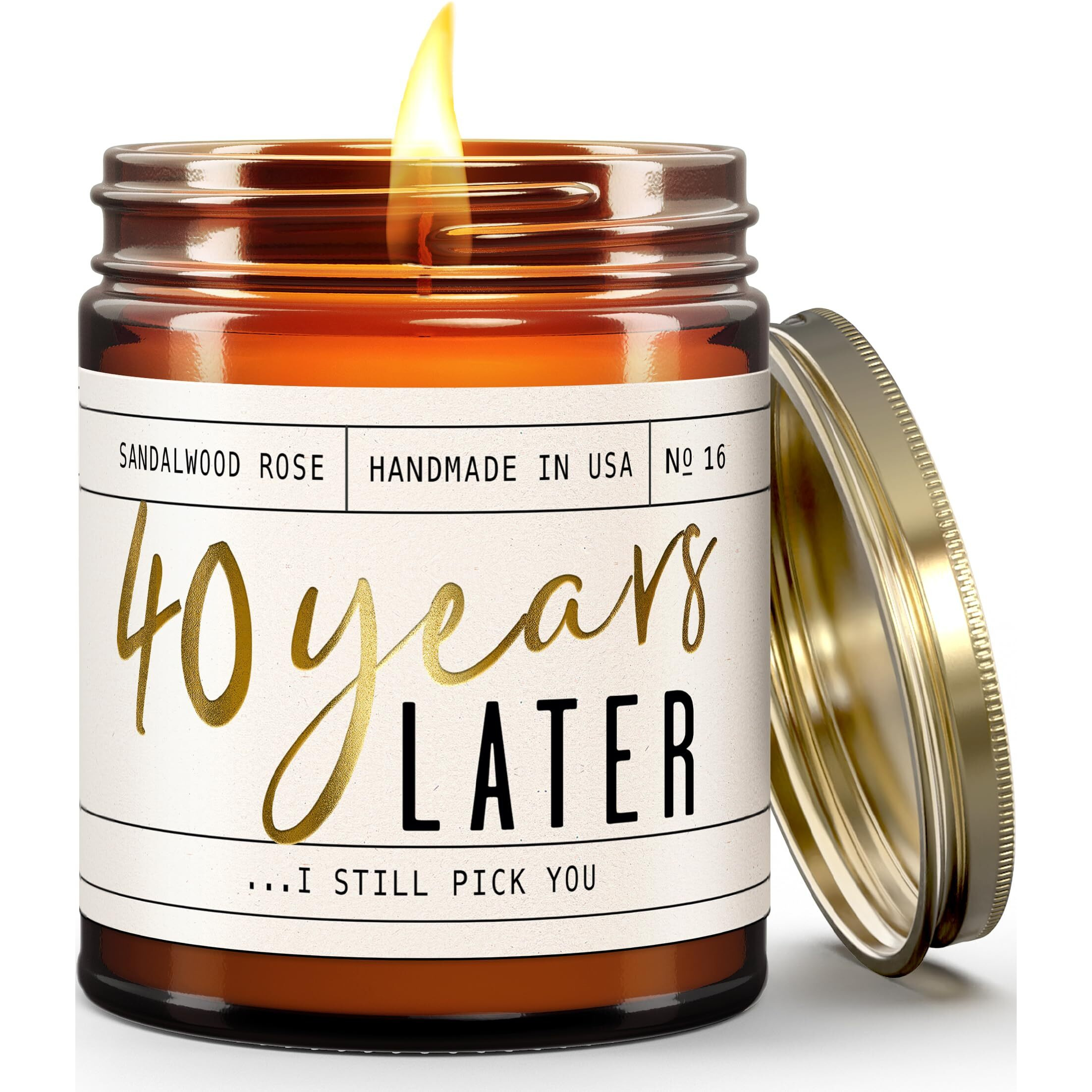 40Th Anniversary Gifts For Wife - '40 Year Later' Candle, W/Sandalwood Rose - Infused W/Essential Oils I 40 Year Anniversary Gifts For Her I 40 Year Wedding Anniversary Gifts I Usa Made
