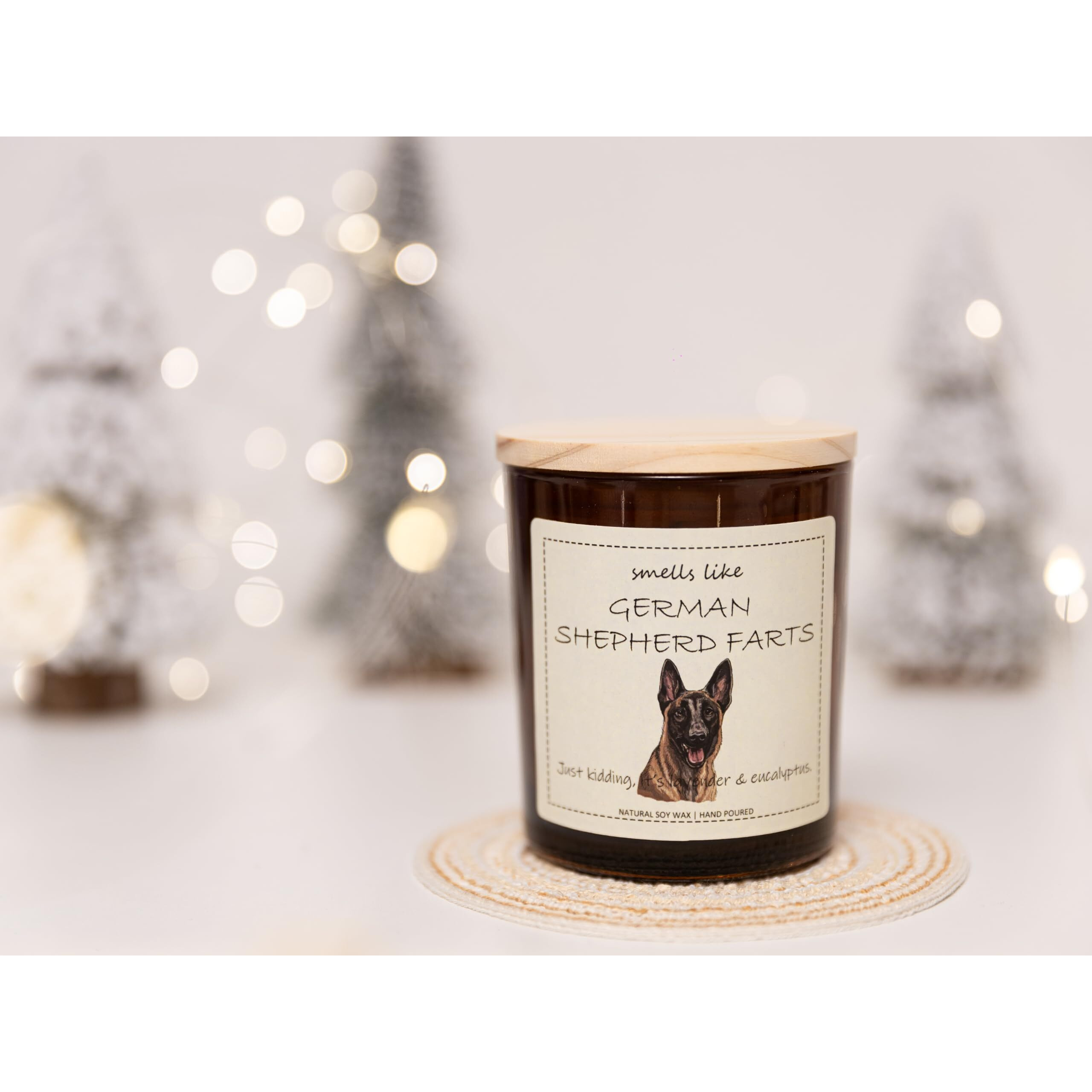 German Shepherd Gifts & Decor, German Shepherd Gifts For Women, Smells Like German Shepherd Farts Candle - Lavender & Eucalyptus, Crafted By Natural Soy Wax & Natural Essential Oils