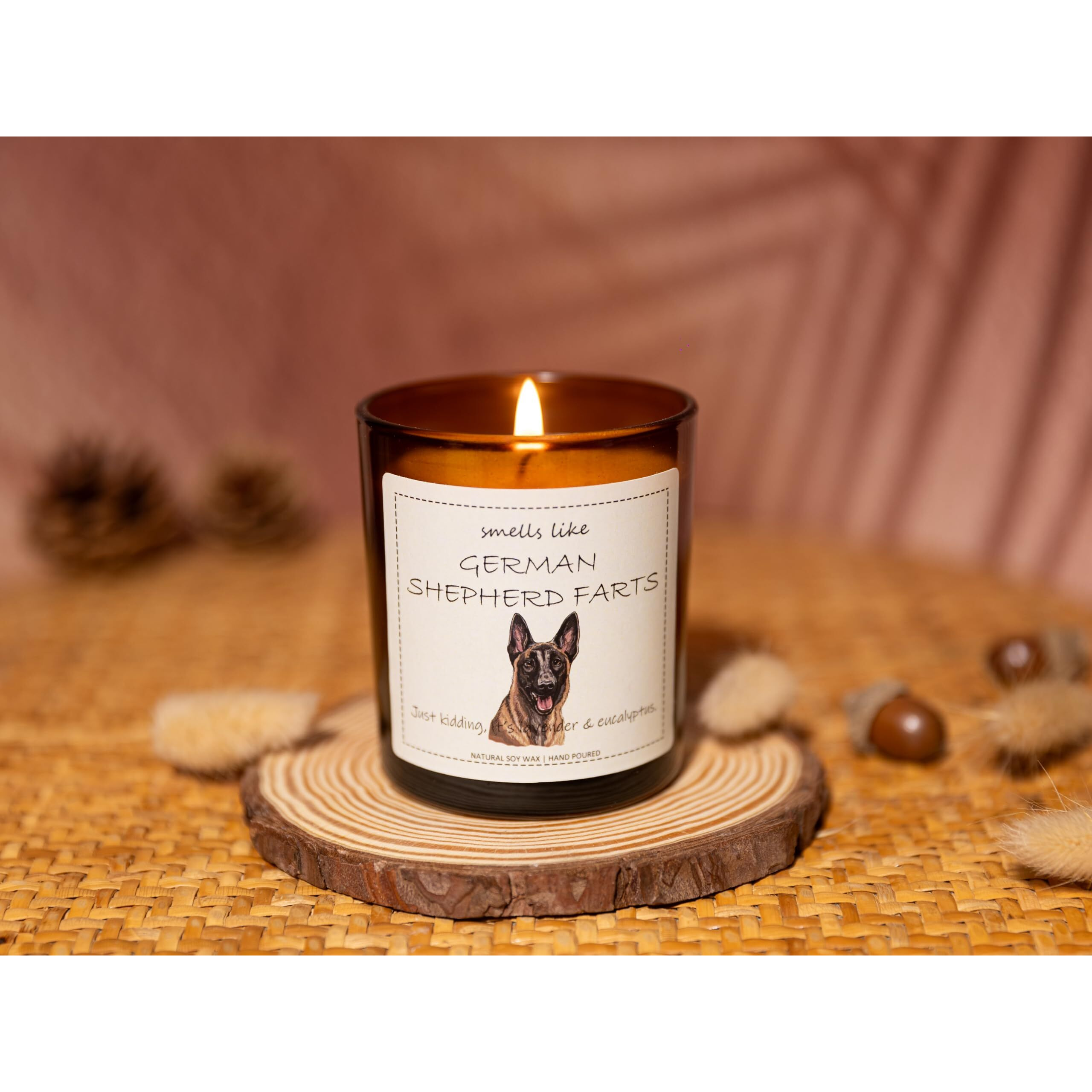 German Shepherd Gifts & Decor, German Shepherd Gifts For Women, Smells Like German Shepherd Farts Candle - Lavender & Eucalyptus, Crafted By Natural Soy Wax & Natural Essential Oils