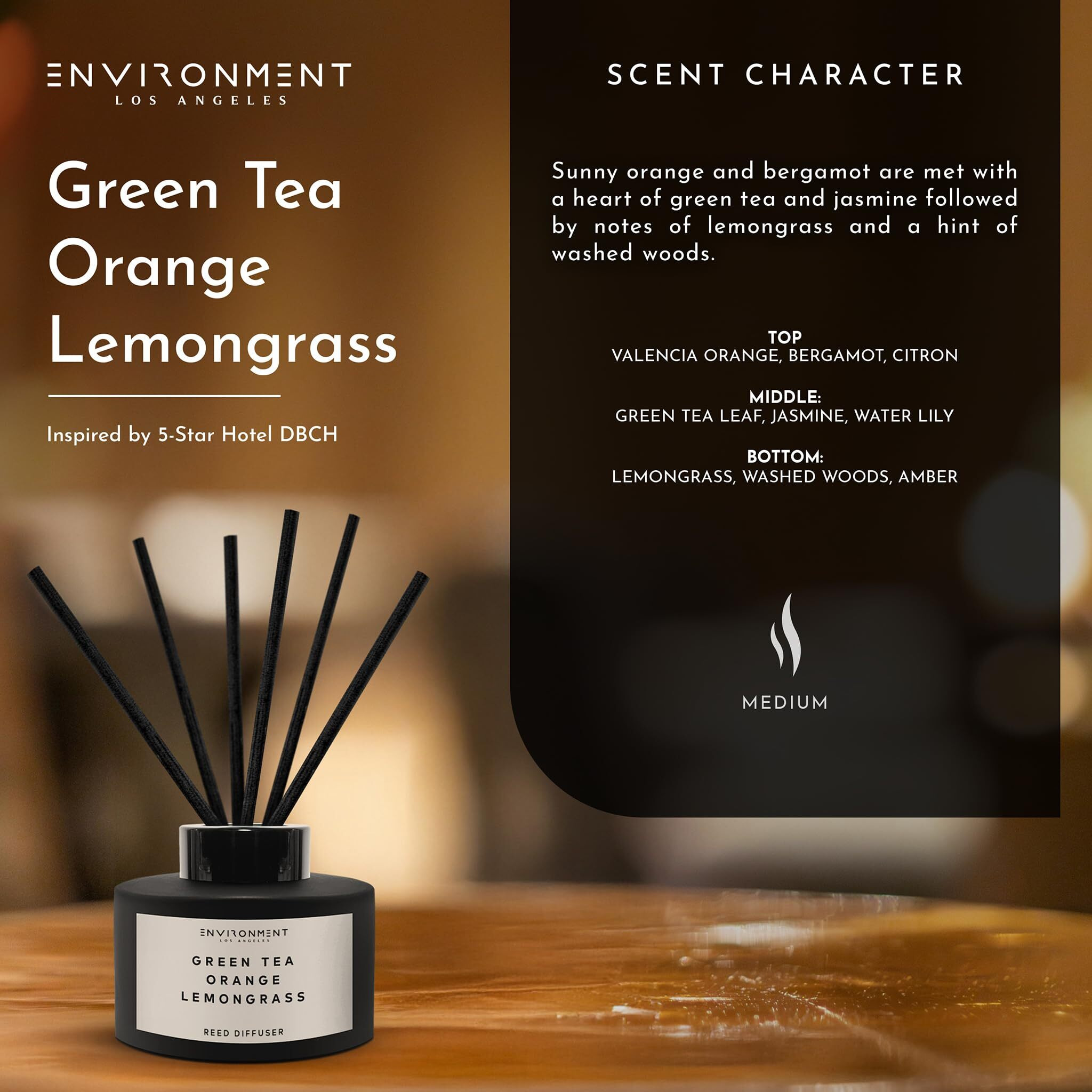 Environment Inspired By 5-Star Hotels Dbch Reed Diffuser, 200Ml Luxury Scented Aromatherapy (Green Tea | Orange | Lemongrass) Reed Diffusers For Home, Diffusing Oil Fragrance, Home Fragrance Products