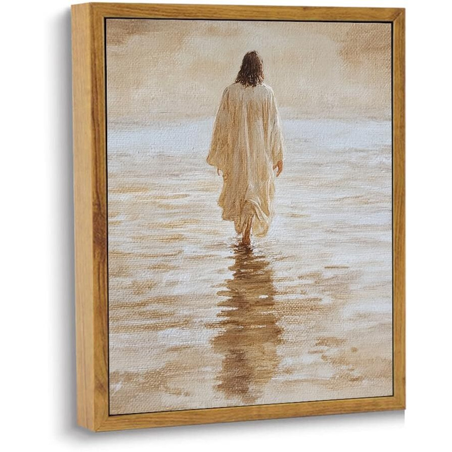 Artzio Jesus Wall Art 8X10 Inch Framed - Christian Oil Painting Of Walking On Water, Religious Home Decor For Church/Prayer Room, Inspirational Bible Verse Gift, Ready To Hang