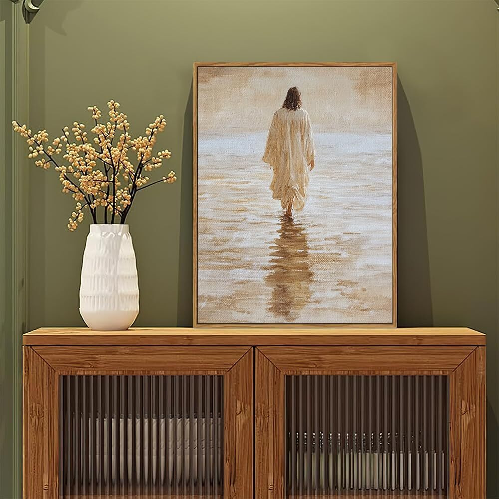 Artzio Jesus Wall Art 8X10 Inch Framed - Christian Oil Painting Of Walking On Water, Religious Home Decor For Church/Prayer Room, Inspirational Bible Verse Gift, Ready To Hang