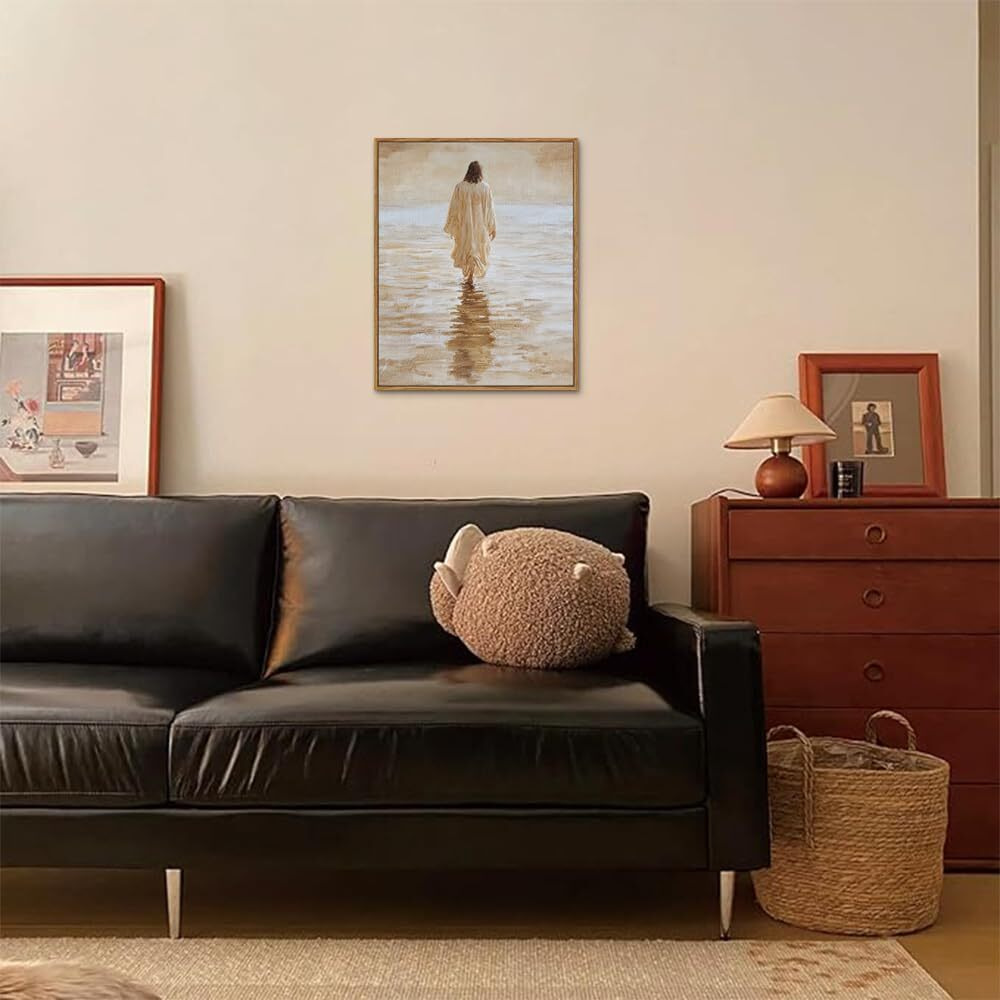 Artzio Jesus Wall Art 8X10 Inch Framed - Christian Oil Painting Of Walking On Water, Religious Home Decor For Church/Prayer Room, Inspirational Bible Verse Gift, Ready To Hang