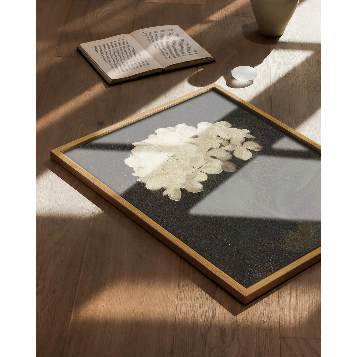 Kbkbart Framed Wall Art, Vintage White Hydrangea Still Life Flower Canvas Oil Painting Prints, Classical Floral Decor For Bedroom Bathroom Wall Pictures Artwork (16"&quotX24"")