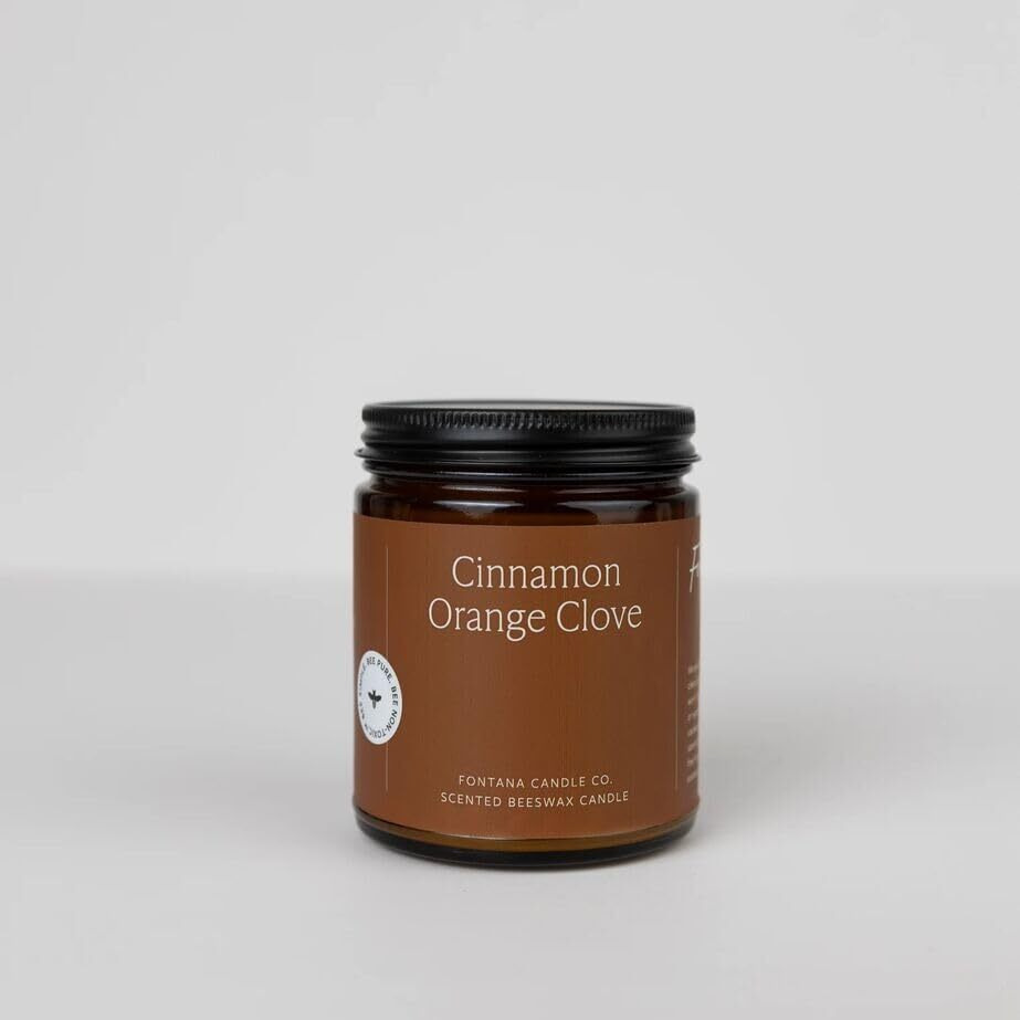 Fontana Candle Company - Cinnamon Orange Clove | Lightly Scented Candle | Made From Beeswax And Coconut Oil | Essential Oil | Wood Wick | Long Lasting | Clean Burn And Non Toxic