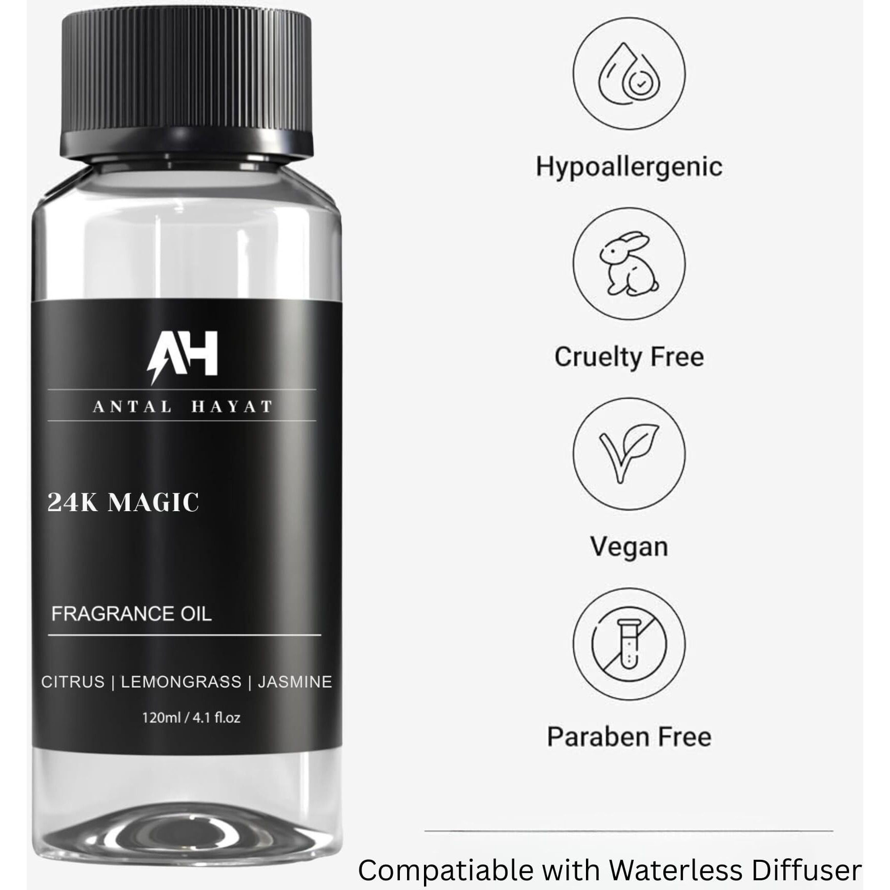 24K Magic Diffuser Oil 120Ml - Hotel Scented Essential Oil For Diffuser - Inspired By W Hotels - Luxury Aromatherapy Oil Blend - Bergamot, Jasmine, Lemongrass, Musk