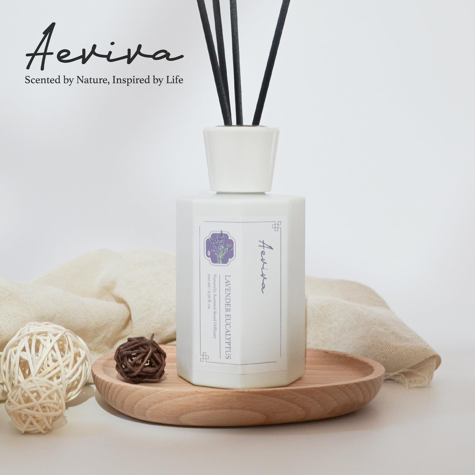 Aeviva Reed Diffuser Set, 6.7 Oz Lavender Eucalyptus Scented Reed Diffusers For Home With Sticks, Home Fragrance Oil Scent Diffuser For Bathroom, Decor & Gift