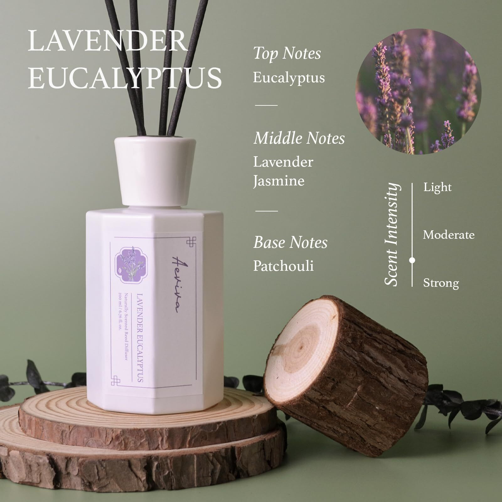 Aeviva Reed Diffuser Set, 6.7 Oz Lavender Eucalyptus Scented Reed Diffusers For Home With Sticks, Home Fragrance Oil Scent Diffuser For Bathroom, Decor & Gift
