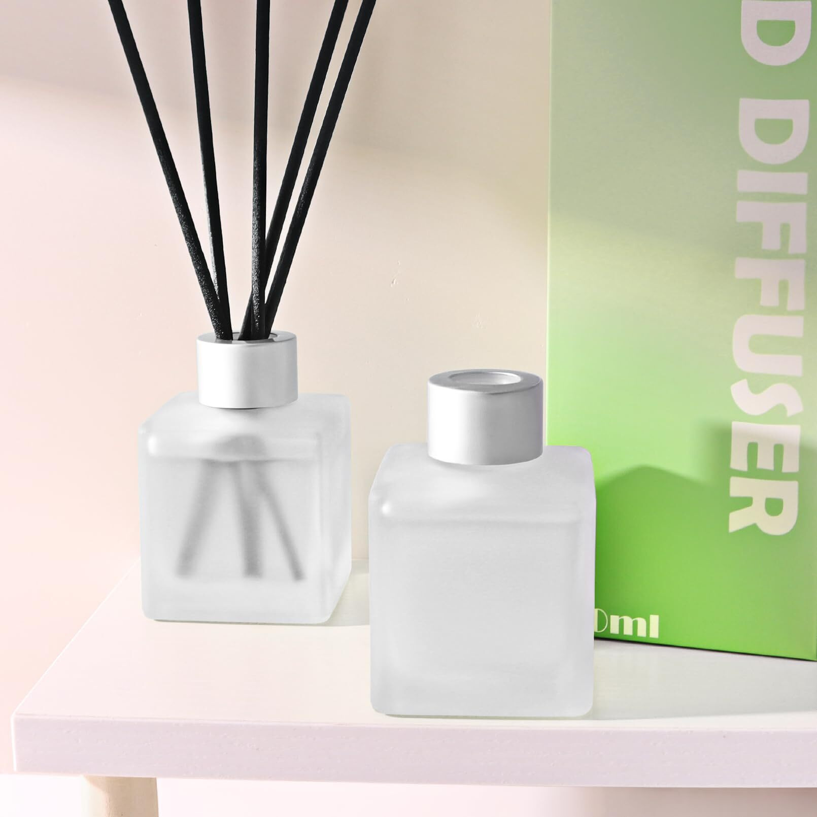 Aeeteek Reed Diffuser, Bamboo & White Tea Essential Oil With Diffuser Sticks For Room Decor, 3.4 Fl Oz(100Ml) Long Lasting Scent Air Freshener, Home Fragrance For Bathroom Decoration (2 Pack)