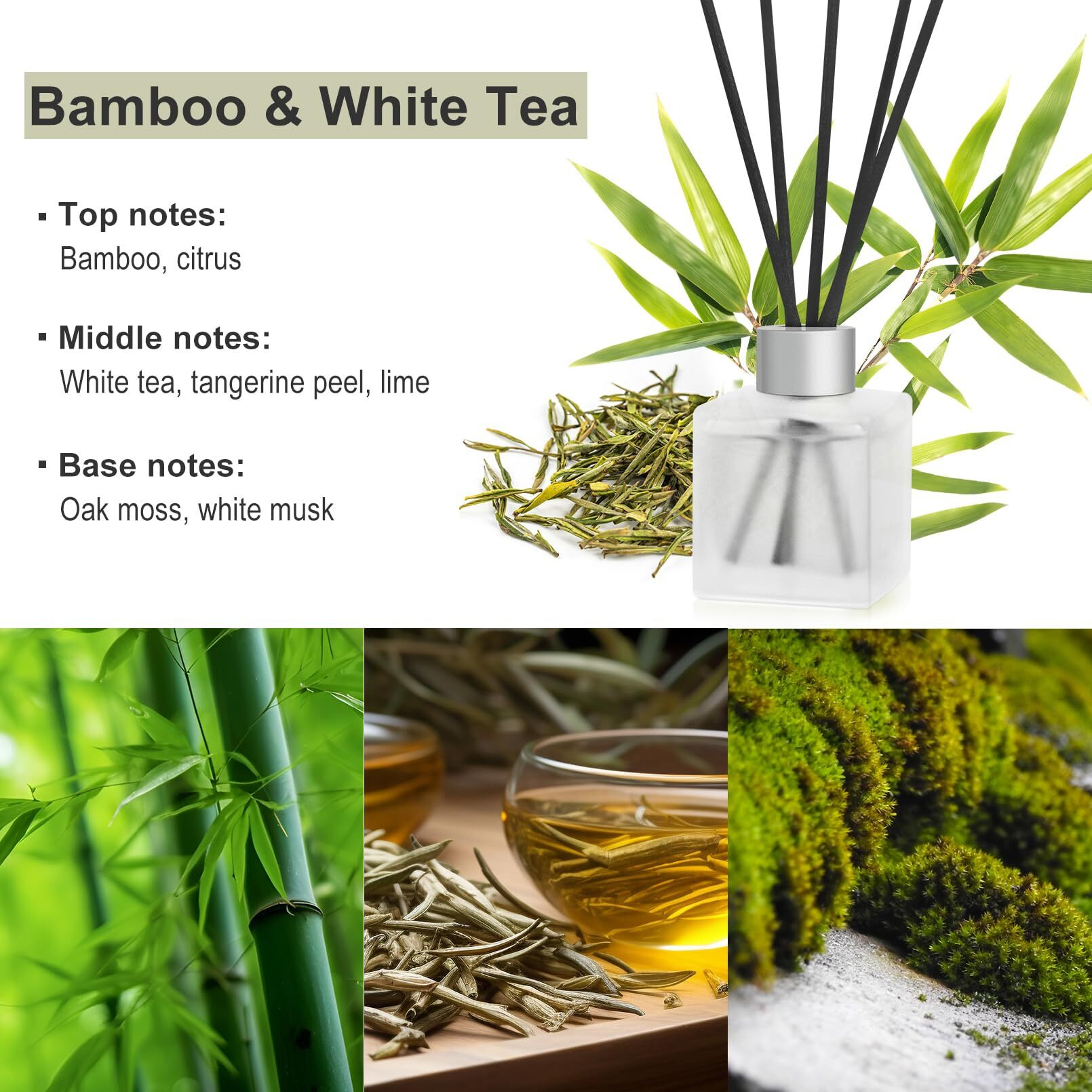 Aeeteek Reed Diffuser, Bamboo & White Tea Essential Oil With Diffuser Sticks For Room Decor, 3.4 Fl Oz(100Ml) Long Lasting Scent Air Freshener, Home Fragrance For Bathroom Decoration (2 Pack)