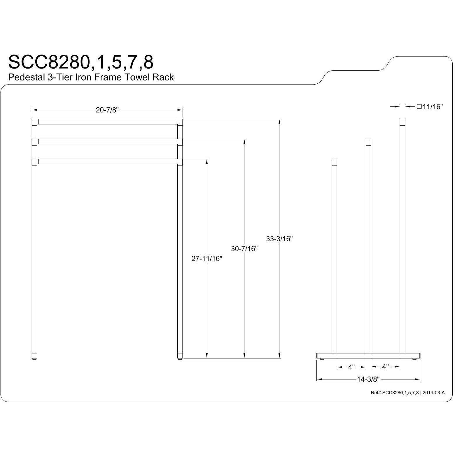 Kingston Brass Scc8285 Pedestal 3-Tier Steel Construction Towel-Rack, Oil Rubbed Bronze