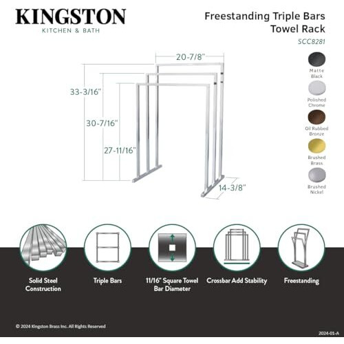 Kingston Brass Scc8285 Pedestal 3-Tier Steel Construction Towel-Rack, Oil Rubbed Bronze