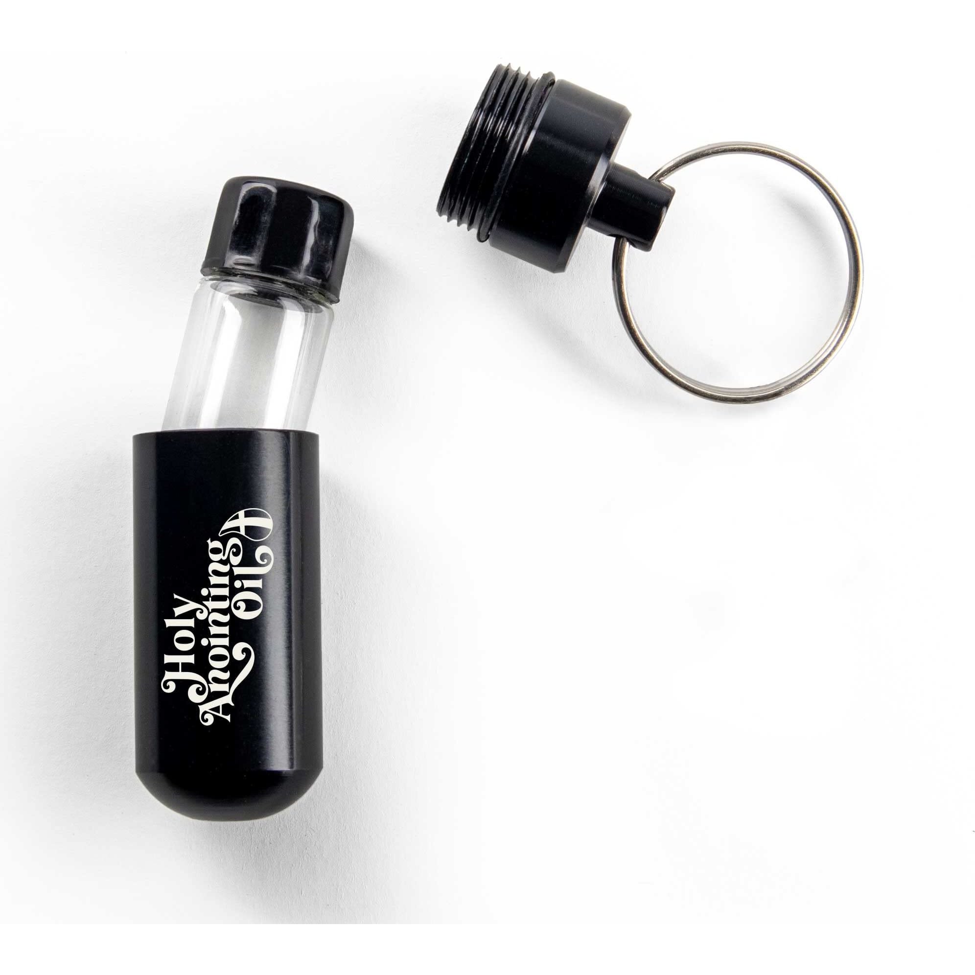 Anointing Oil Bottle Accessory Kit, Black Keychain Container, Plastic Eyedropper & Small Empty Glass Vial, Screw Top Metal Holder, Protective Travel Set For Holy Oils, Botellas Para Aceite Ungido