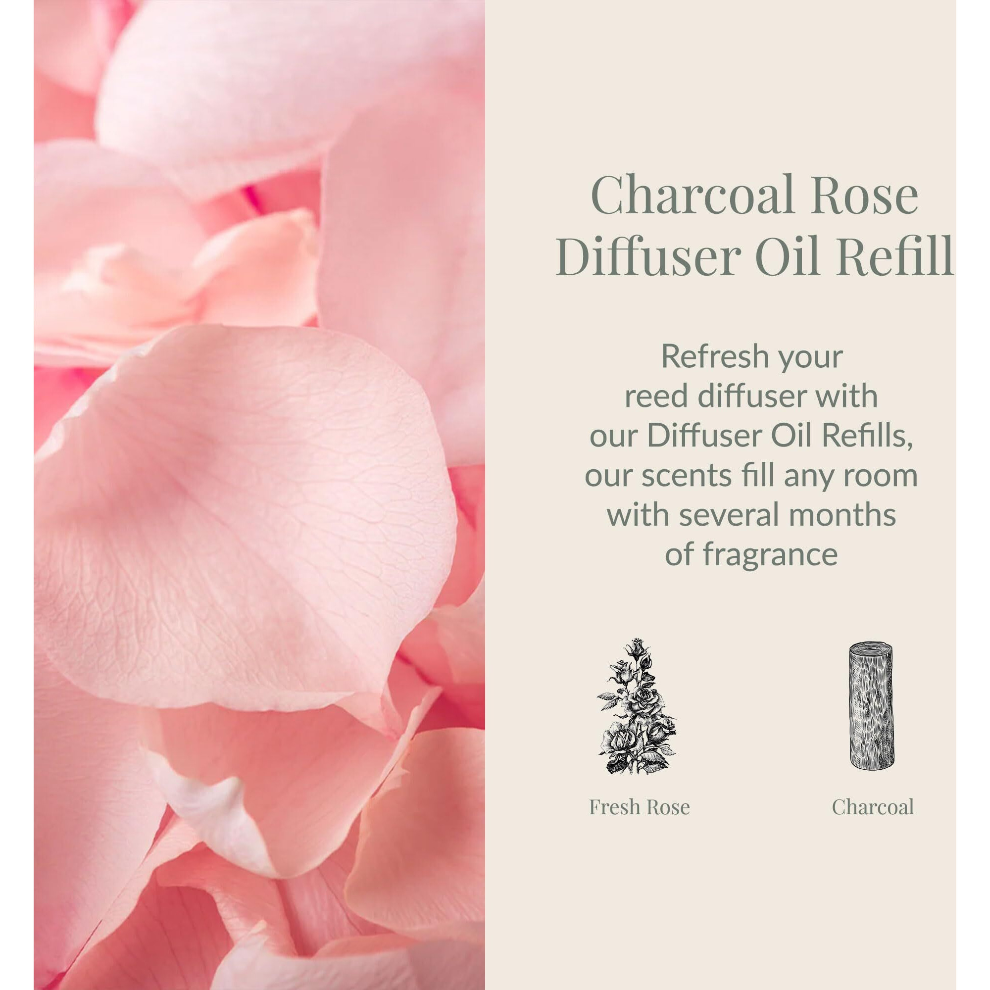 Archipelago Botanicals Charcoal Rose Reed Diffuser Oil Refill, Home Fragrance Oil For Diffuser, Long-Lasting Natural Home Fragrance, Diffuser Oil Scents, 7.85 Fl Oz