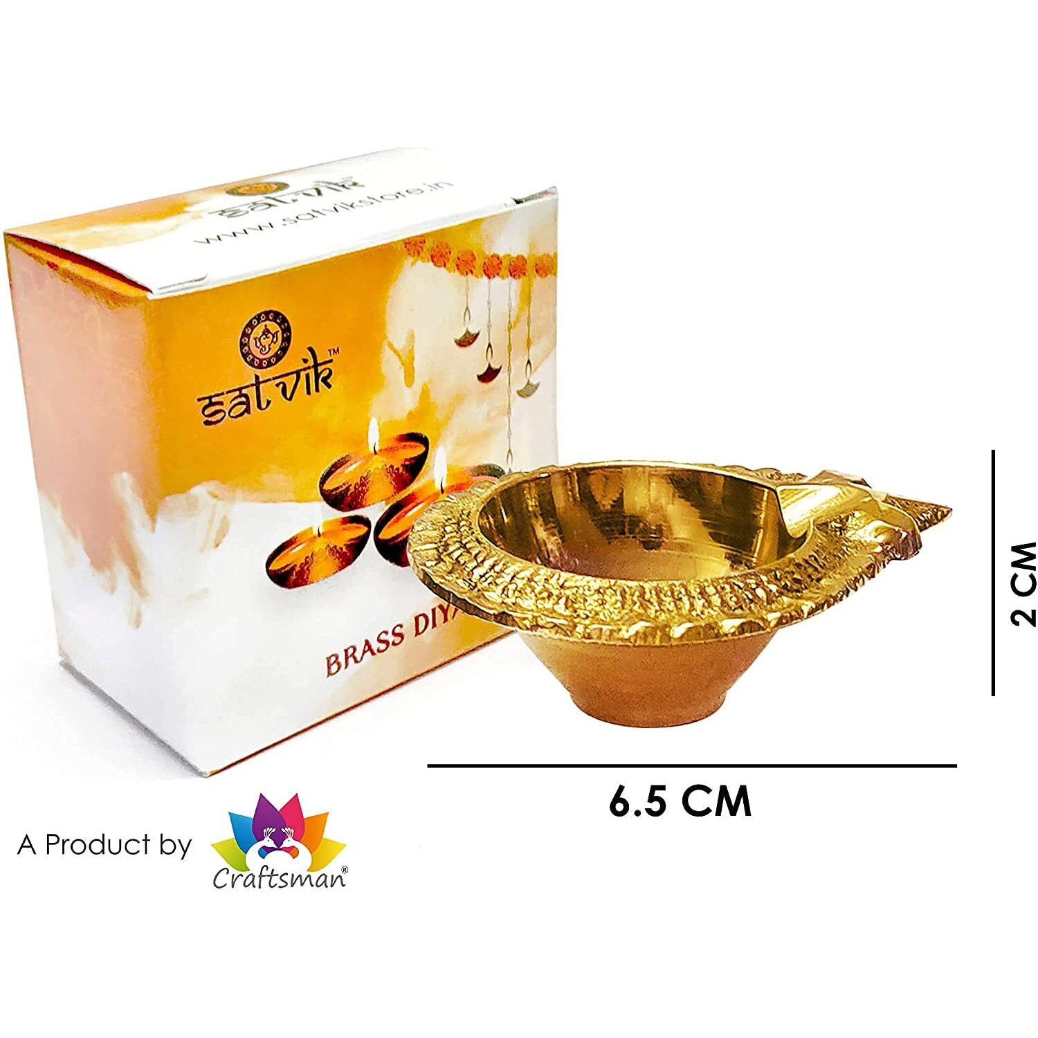 Satvik 10 Pc Lakshmi Deepak For Diwali Decoration Handmade Oil Lamp Golden Engraved Made Of Virgin Brass Metal Vilakku For Puja Traditional Indian Deepawali Housewarming Return Gift Item