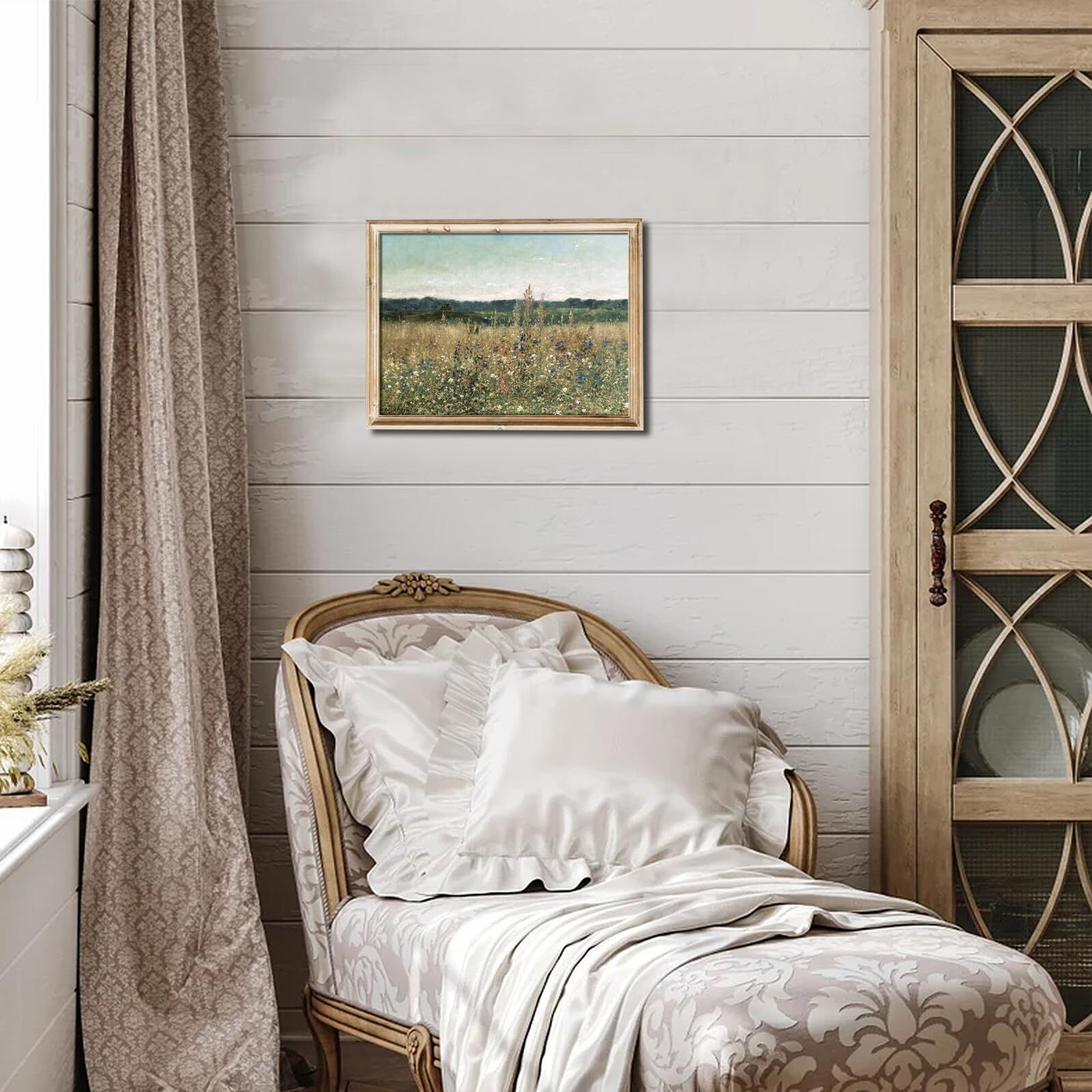 Uniro Vintage Wall Art, Classical Wildflower Field Wall Painting Canvas Oil Prints For Wall Decor7 Farmhouse Wall Art Vintage Landscape Art Pictures For Bathroom Kitchen Decor(8"" X 10""-Unframed)