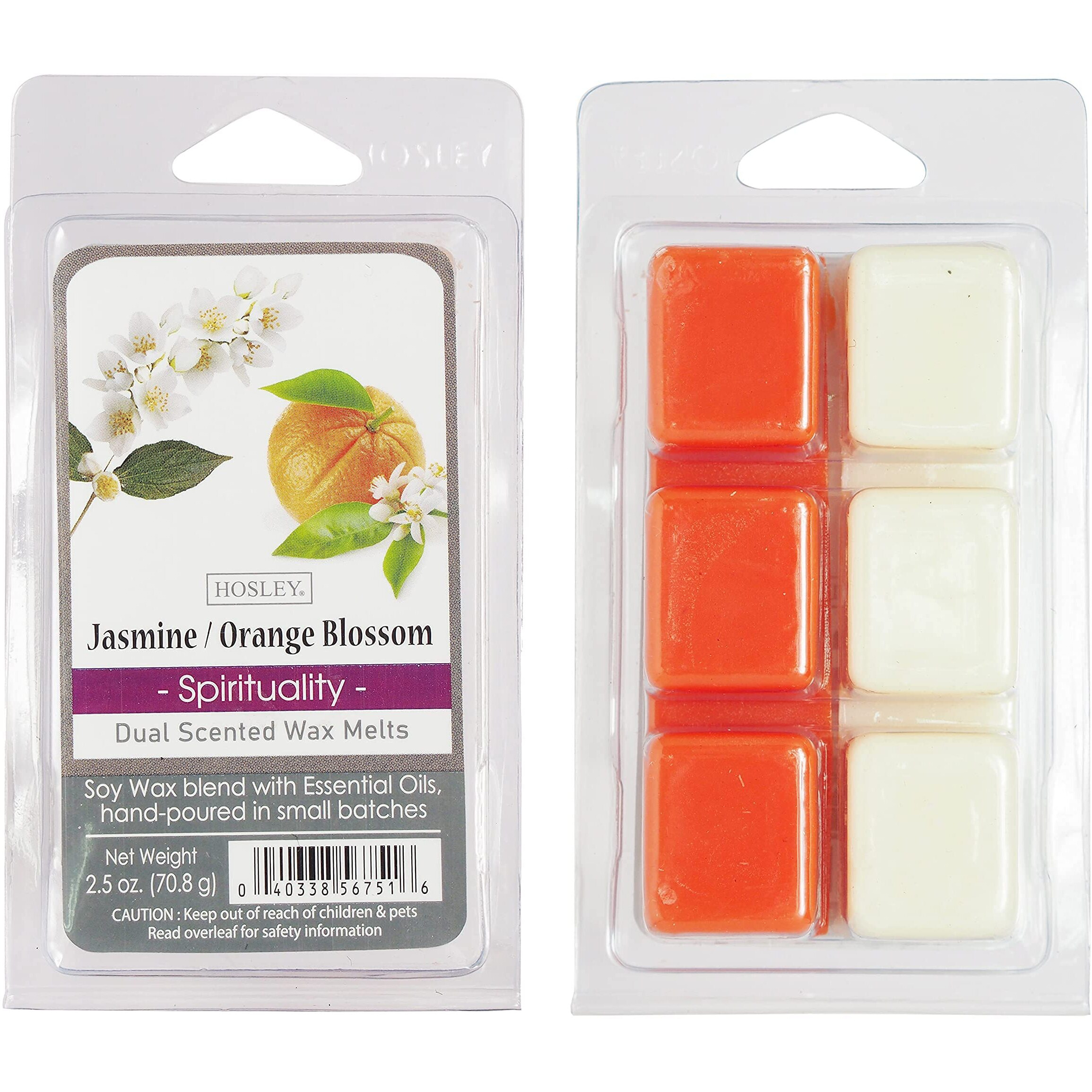 Hosley Set Of 6 Jasmine Orange Blossom Scented Wax Cubes/Melts - 2.5 Oz Each. Hand Poured Wax Infused With Essential Oils. Bulk Buy. Ideal For Weddings, Spa, Reiki, Meditation Settings