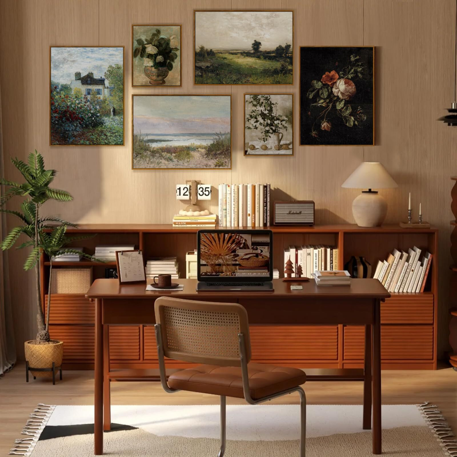 Crmotu Vintage Framed Wall Art, White Rose Classical Oil Paintings, Botanical Floral Canvas Prints, French Country Aesthetic Pictures Wall Decor Living Room Bedroom Kitchen Office Farmhouse 12X16In