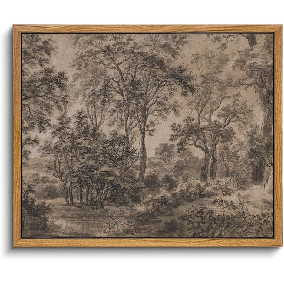 Kbkbart Framed Canvas Wall Art, Vintage Wall Art Watercolor Landscape Oil Painting, Antique Brown Dark Woodland Drawing Artwork For Wall, Moody Vintage Wall Decor For Bedroom Living Room, Cozy Home Decor, Bathroom, Gifts For Friends Or Family (8"&quotX10"")