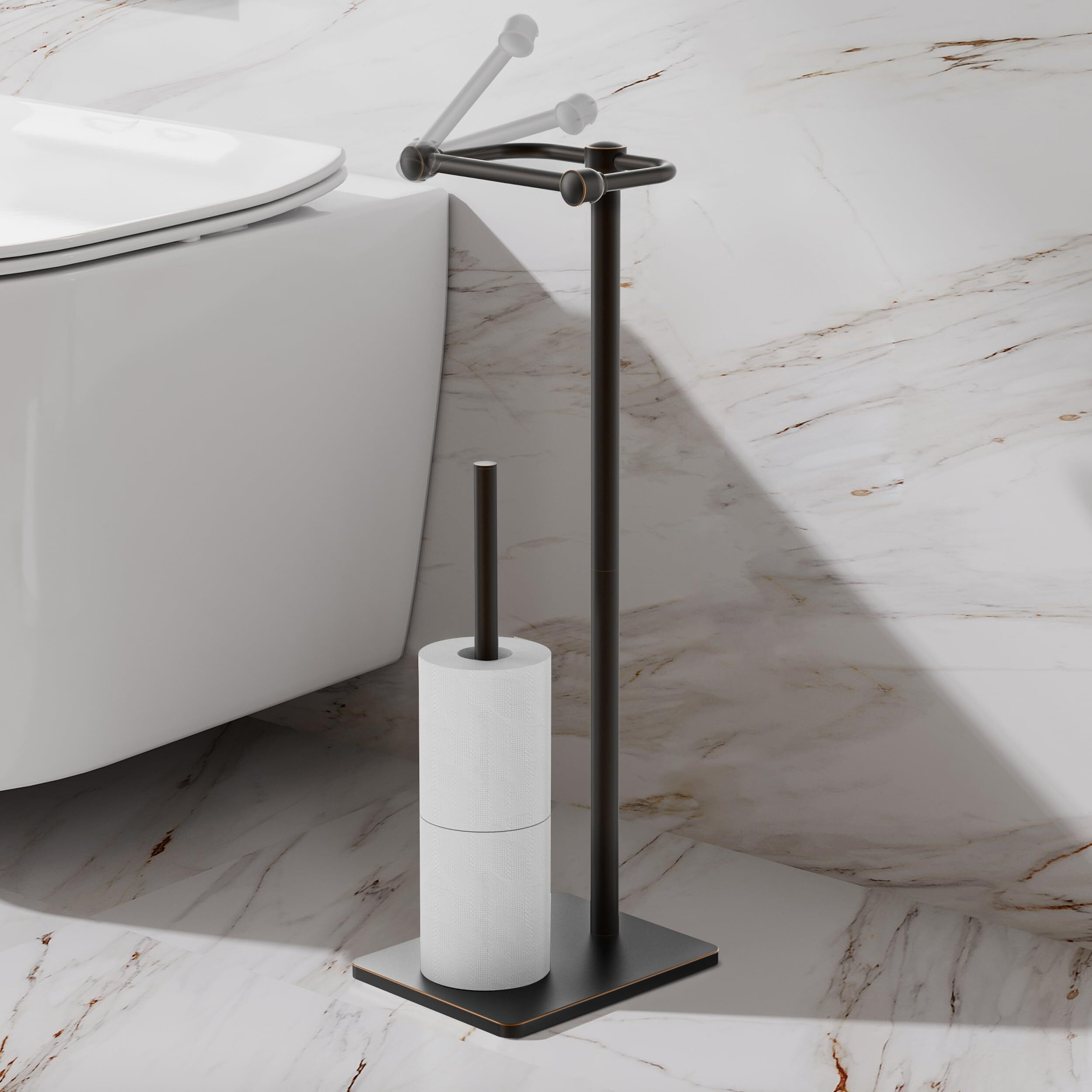 Ruacq Toilet Paper Holder Stand, Bathroom Toilet Paper Roll Holder Free Standing With Storage For 4 Rolls, Post Pivoting Design, Stable Weighted Base, Sus304 Stainless Steel (Oil Rubbed Bronze)