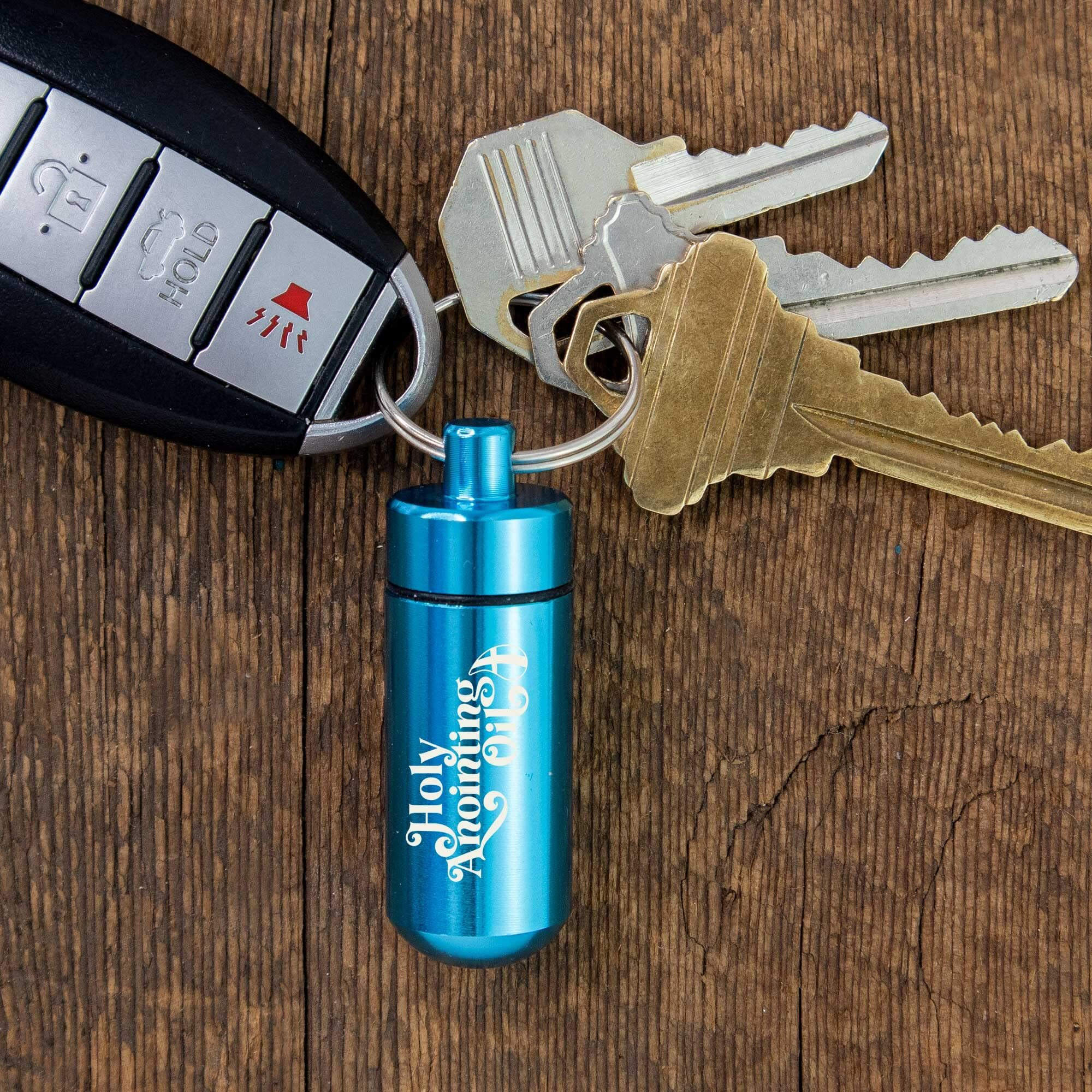 Anointing Oil Bottle Accessory Kit, Aqua Keychain Container, Plastic Eyedropper & Small Empty Glass Vial, Screw Top Metal Holder, Protective Travel Set For Holy Oils, Botellas Para Aceite Ungido