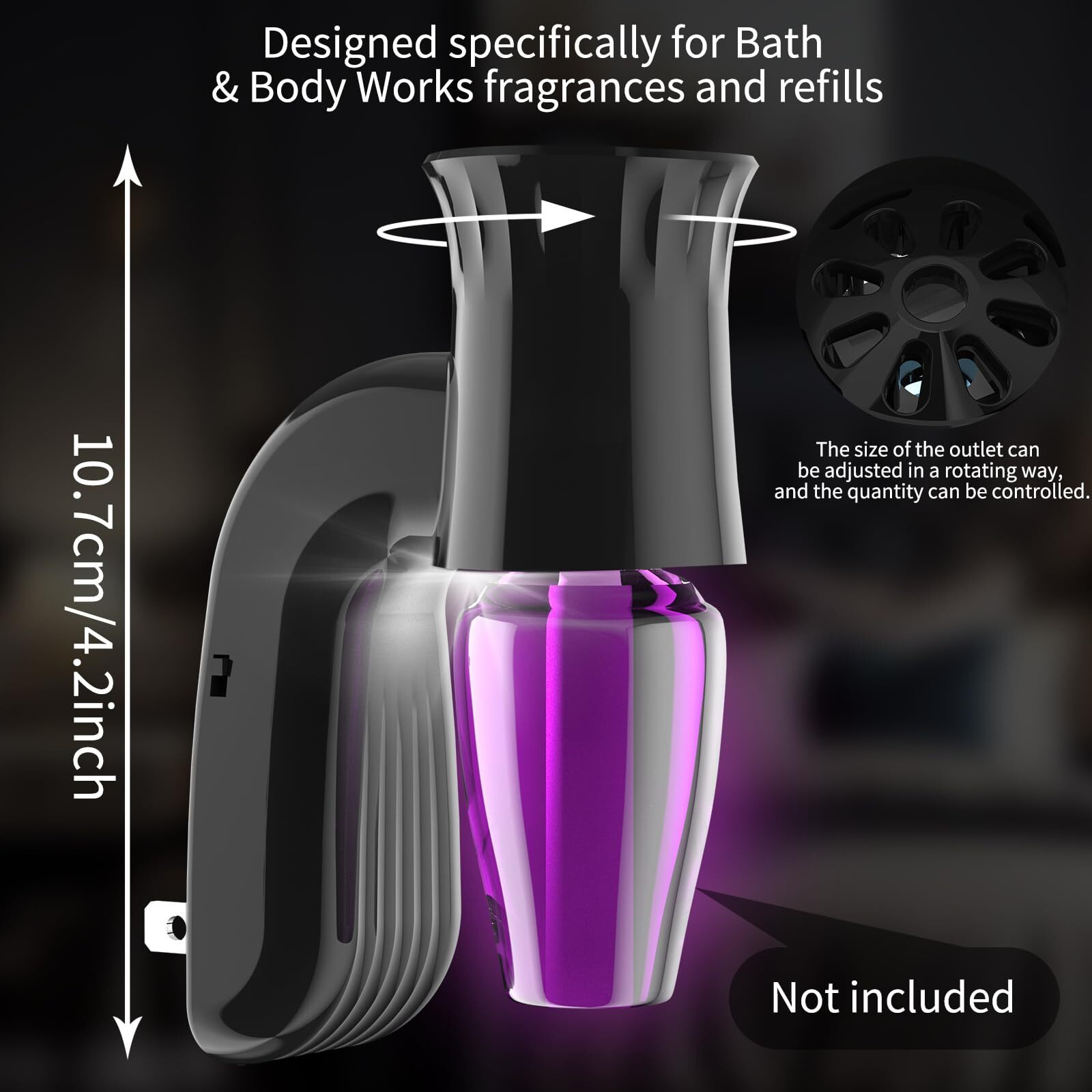 Zoblise 2Pcs Wall Fragrance Plug In With Night Light, Compatible With Bath And Body Works Wallflowers, Rotatable Plug In Diffuser, Stylish Essential Oil Diffuser For A Cozy Home Office (Black)