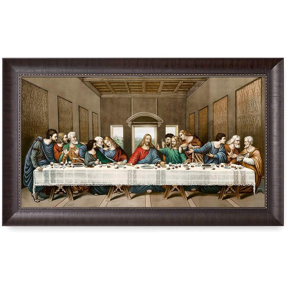 Decorarts - The Last Supper By Leonardo Da Vinci. Oil Painting Reproduction, Giclee Print On Canvas. Ready To Hang Framed Wall Art For Home And Office Decor. Total Size W/Frame 34X20