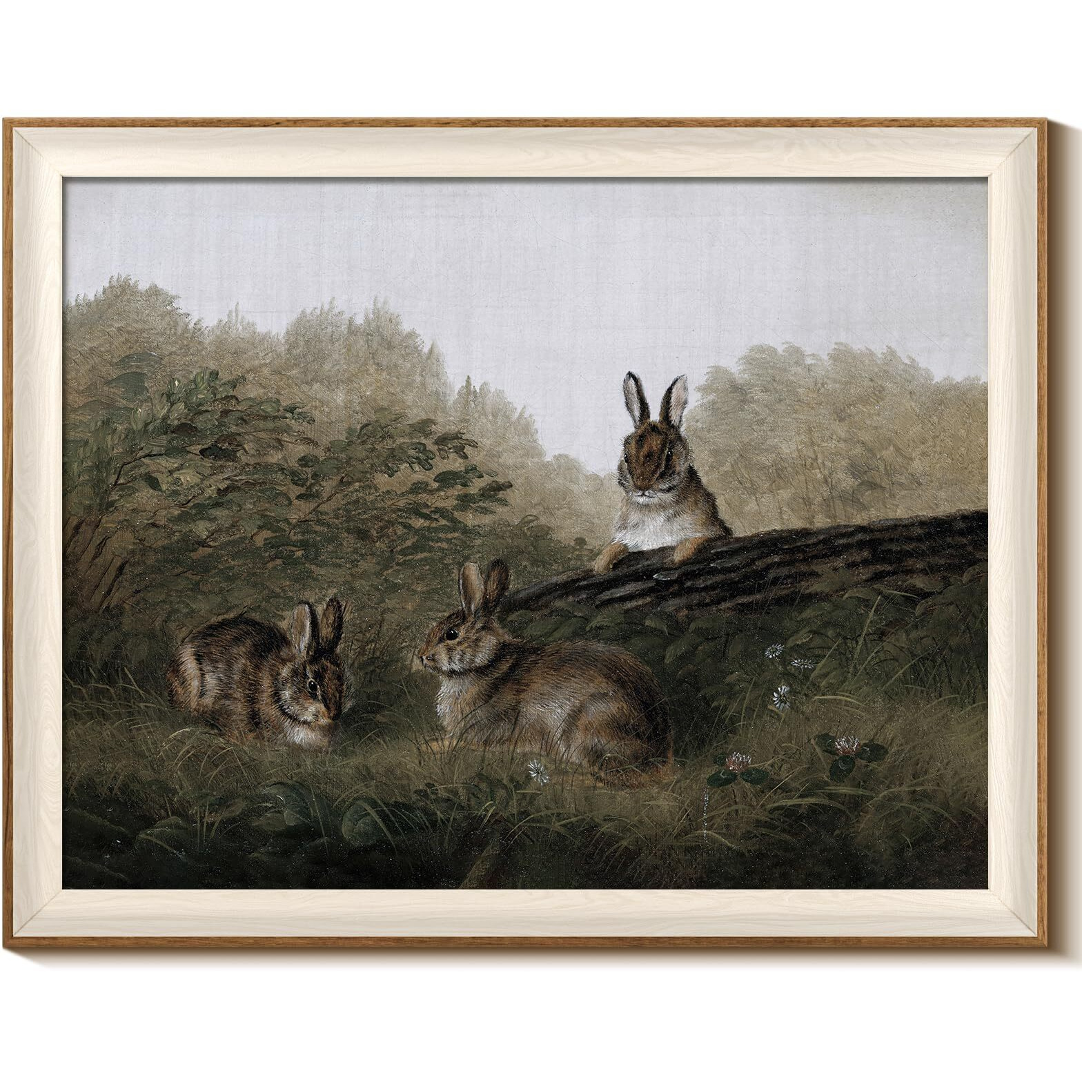 Insimsea Framed Canvas Wall Art Of Rabbit Animal - Vintage Easter Bunny Room Decor, Aesthetic Wall Art Home Decor Oil Painting For Living Room Bedroom Botanical Landscape Farmhouse Wall Decor 16X20In