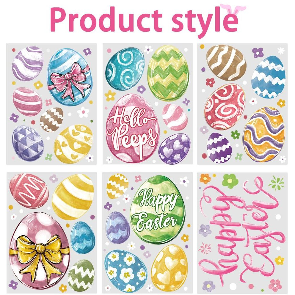 Diydec 6 Sheets Easter Window Clings Large Easter Eggs Window Decals Oil Painting Eggs Flowers Stickers For Home Office School Decor Spring Glass Window Decoration