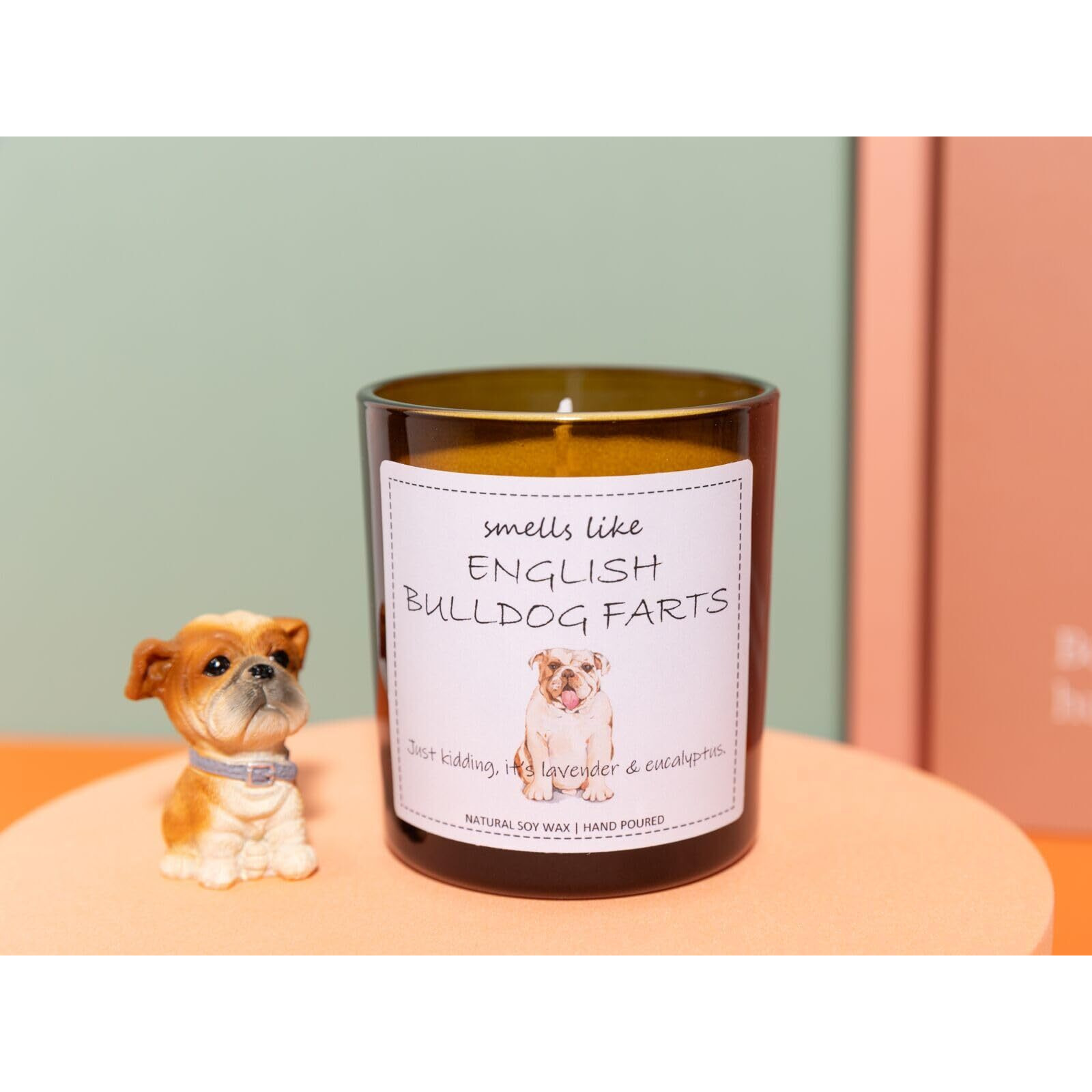 English Bulldog Gifts & Decor, Gifts For Dog Lovers, Smells Like English Bulldog Farts Candle - Lavender & Eucalyptus, Crafted By Natural Soy Wax & Natural Essential Oils