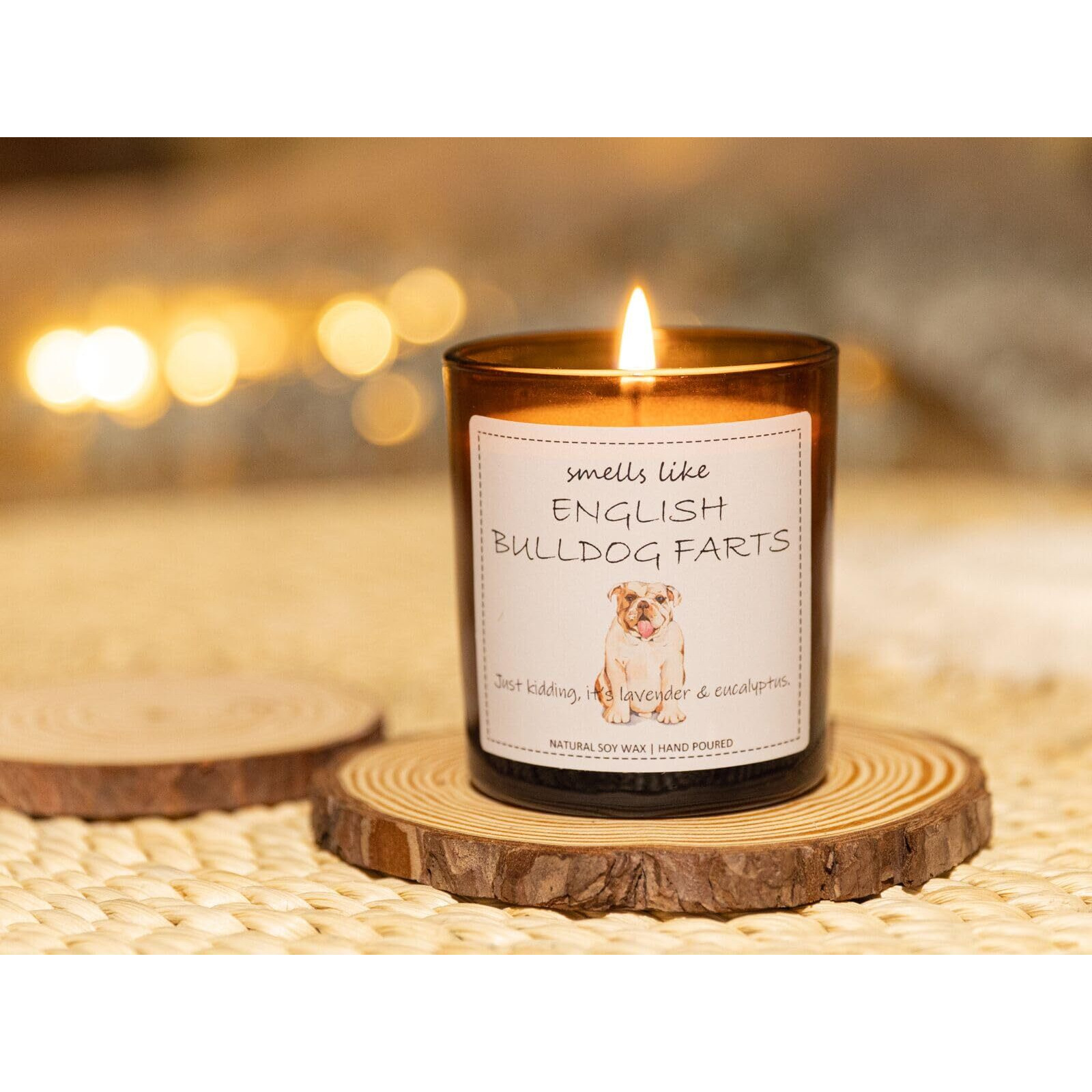 English Bulldog Gifts & Decor, Gifts For Dog Lovers, Smells Like English Bulldog Farts Candle - Lavender & Eucalyptus, Crafted By Natural Soy Wax & Natural Essential Oils