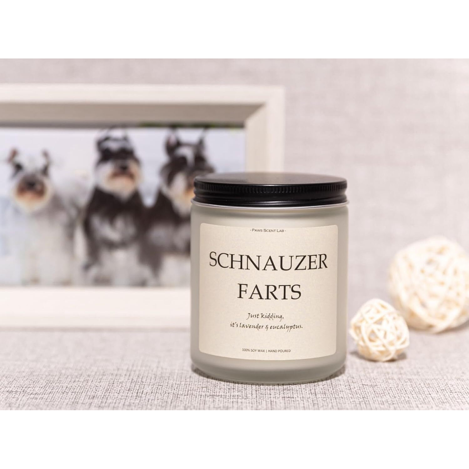 Schnauzer Gifts & Decor, Schnauzer Gifts For Women, Dog Farts Candle, Dog Mom Gifts For Women - Lavender & Eucalyptus, Crafted By Natural Soy Wax & Natural Essential Oils, 7Oz