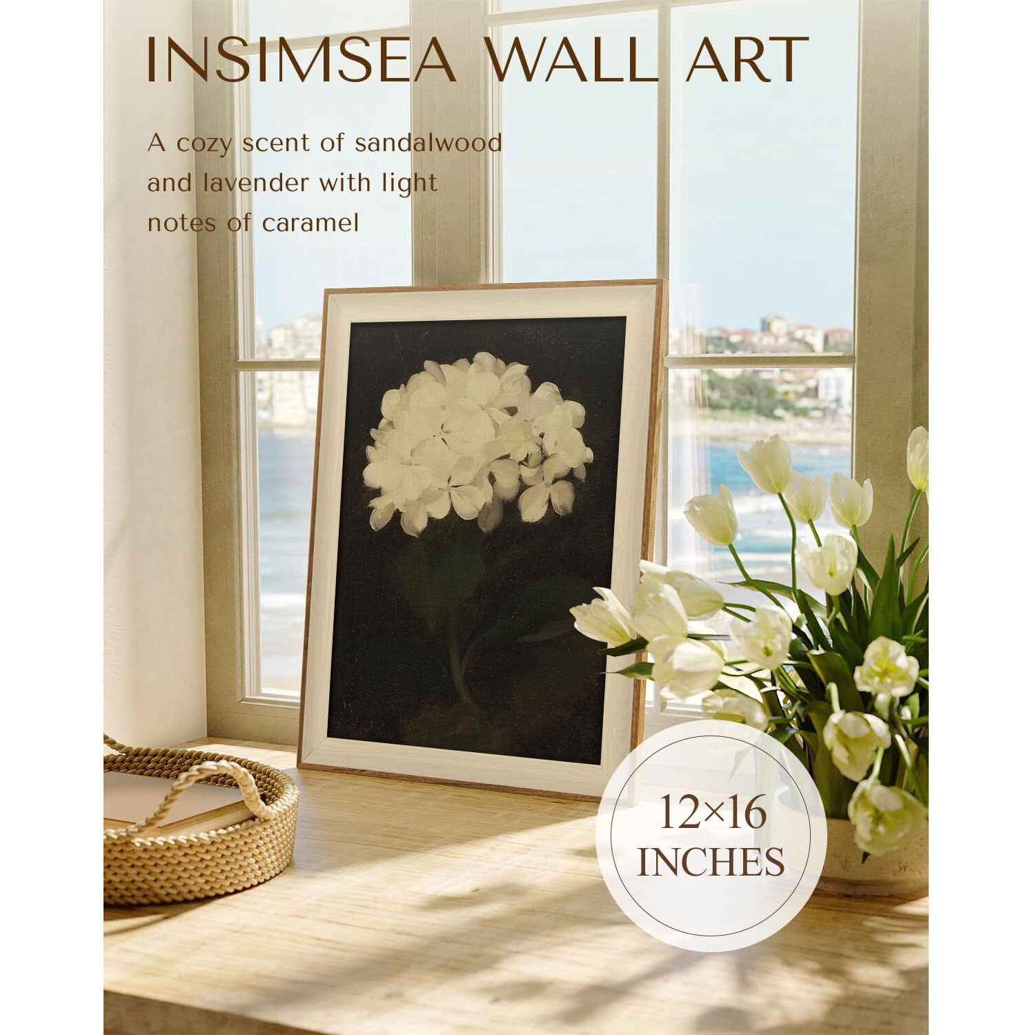 Insimsea Framed Canvas Wall Art Decoration Canvas Wall Art Room Decor, White Hydrangea Oil Painting Canvas Prints, Bedroom Bathroom Wall Pictures Flower Artwork Office Floral Wall Decor 12X16In