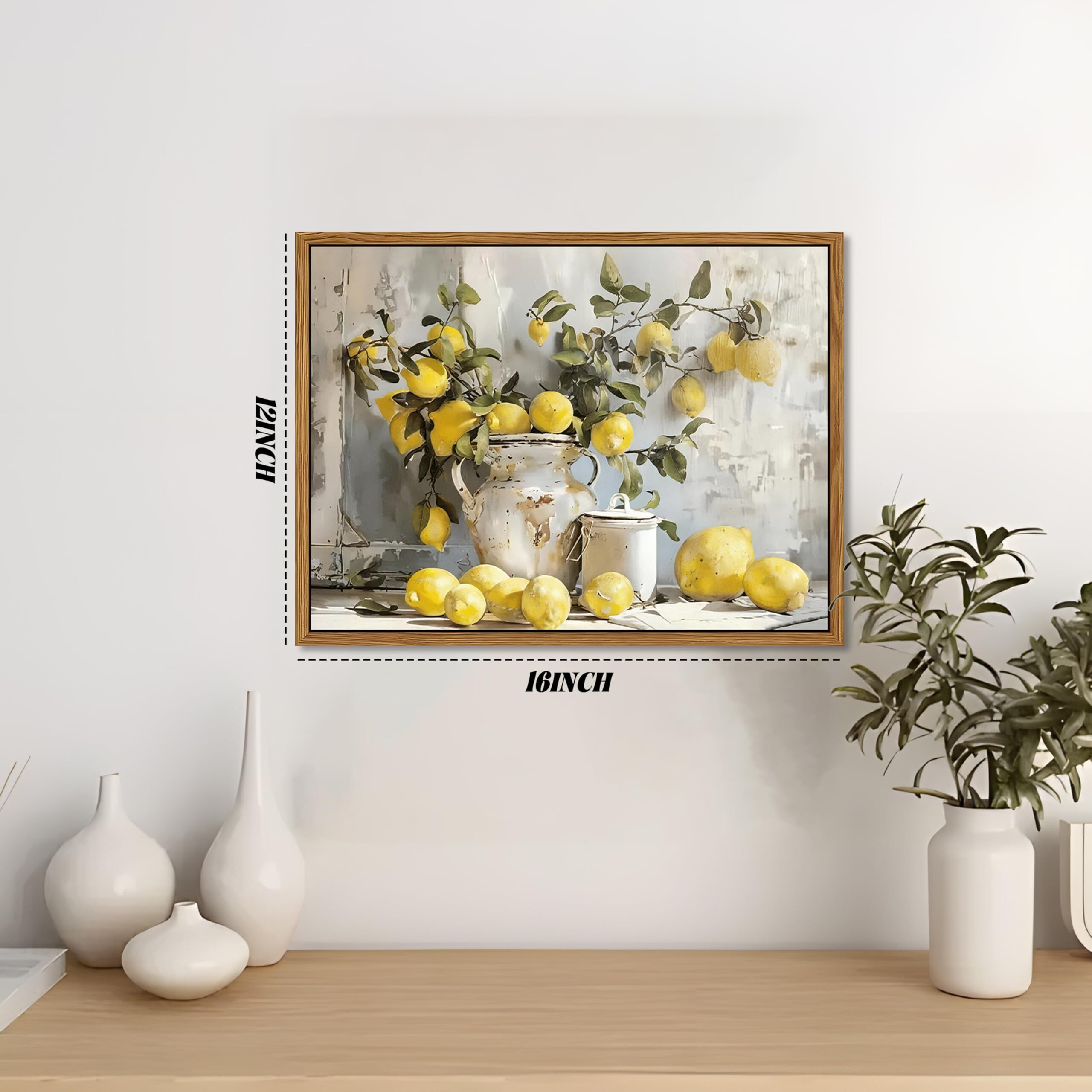 Framed Lemon Kitchen Wall Decor For Dining Room - Vintage Mustard French's Yellow Lemon Kitchen Wall Art, Rustic Oil Paintings Posters Prints For Bathroom Living Room Bedroom 12X16 Inch