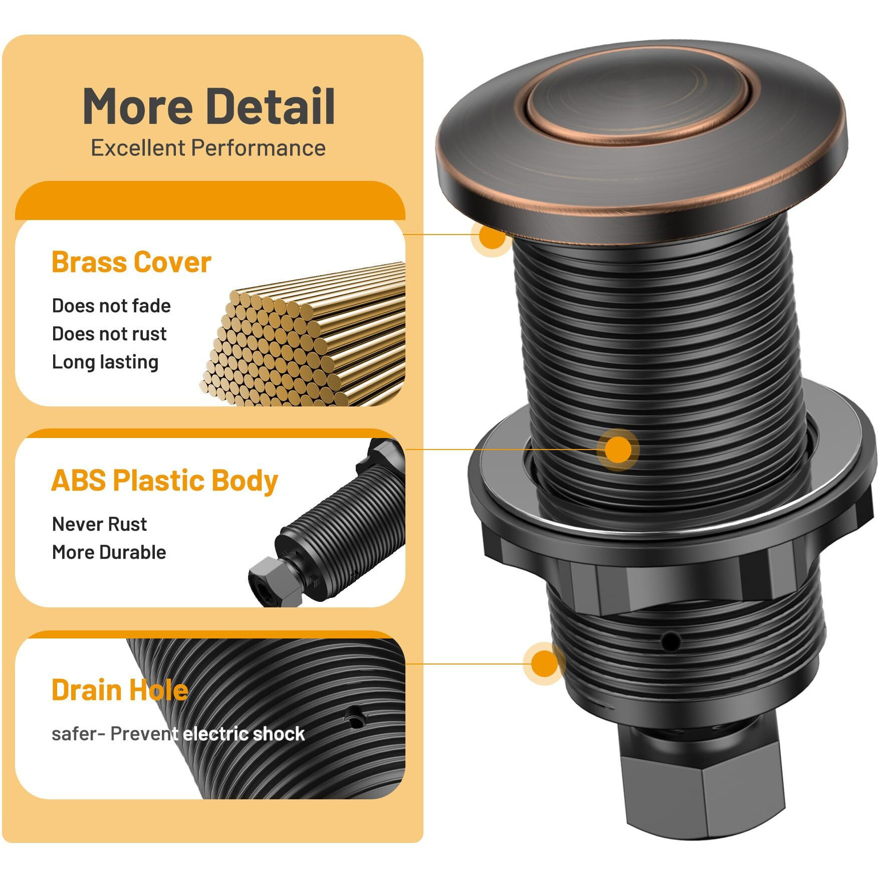 Anwoll Garbage Disposal For Air Wsitch (Long/3.6"", Oil Rubbed Bronze)