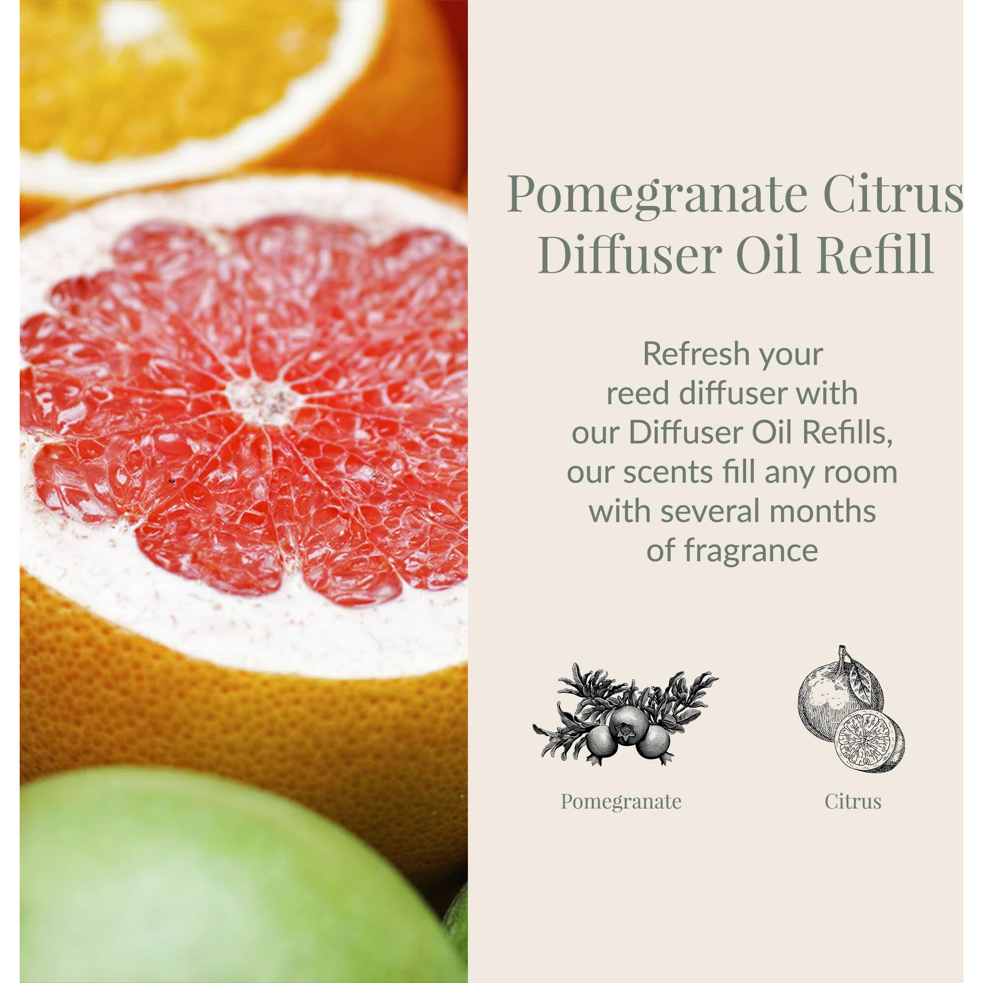 Archipelago Botanicals Pomegranate Citrus Reed Diffuser Oil Refill, Home Fragrance Oil For Diffuser, Long-Lasting Natural Home Fragrance, Diffuser Oil Scents, 7.85 Fl Oz
