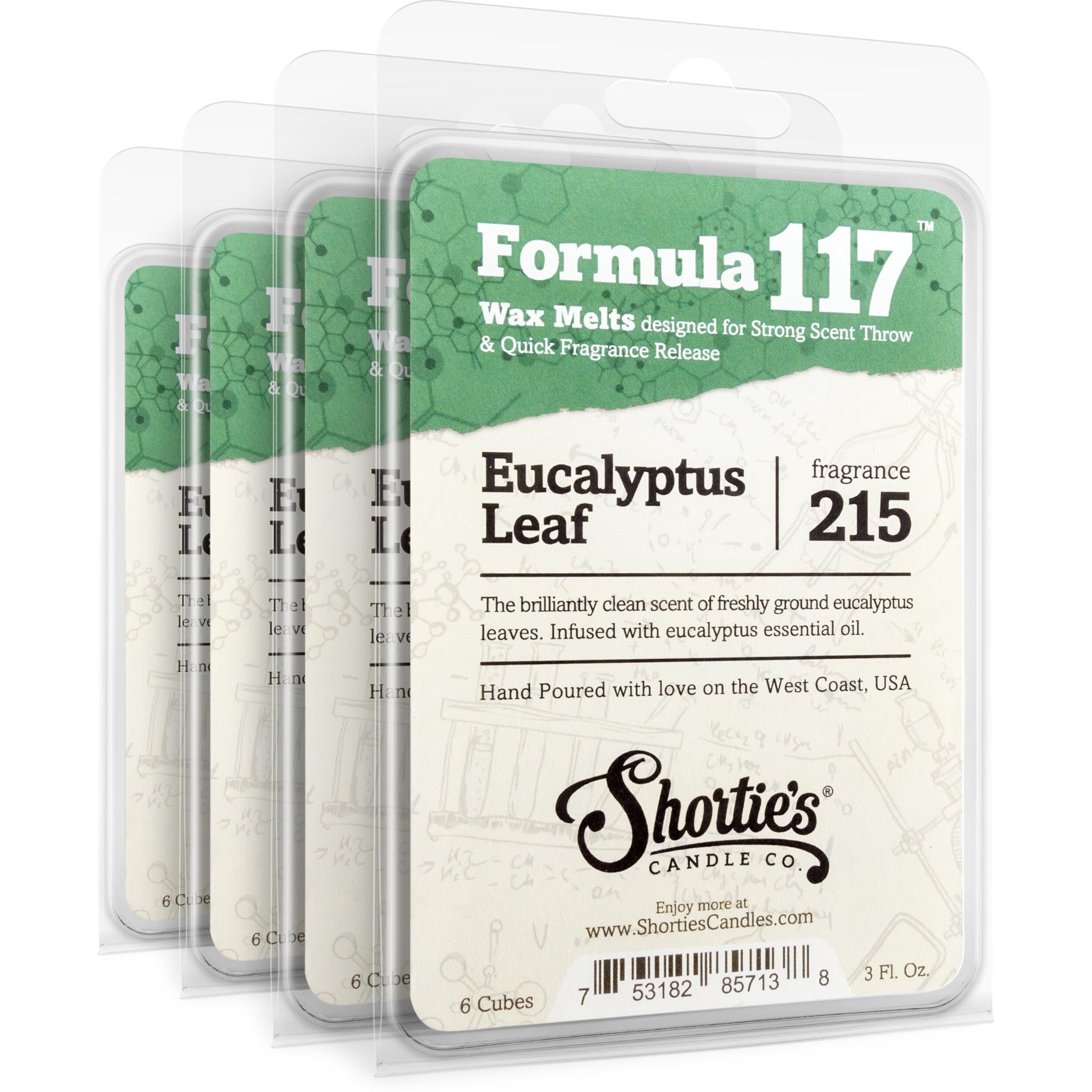 Eucalyptus Leaf Wax Melts Bulk Pack - Formula 117 - 4 Highly Scented 3 Oz. Bars (12 Oz. Total) - Made With Essential & Natural Oils - Fresh & Clean Air Freshener Cubes Collection