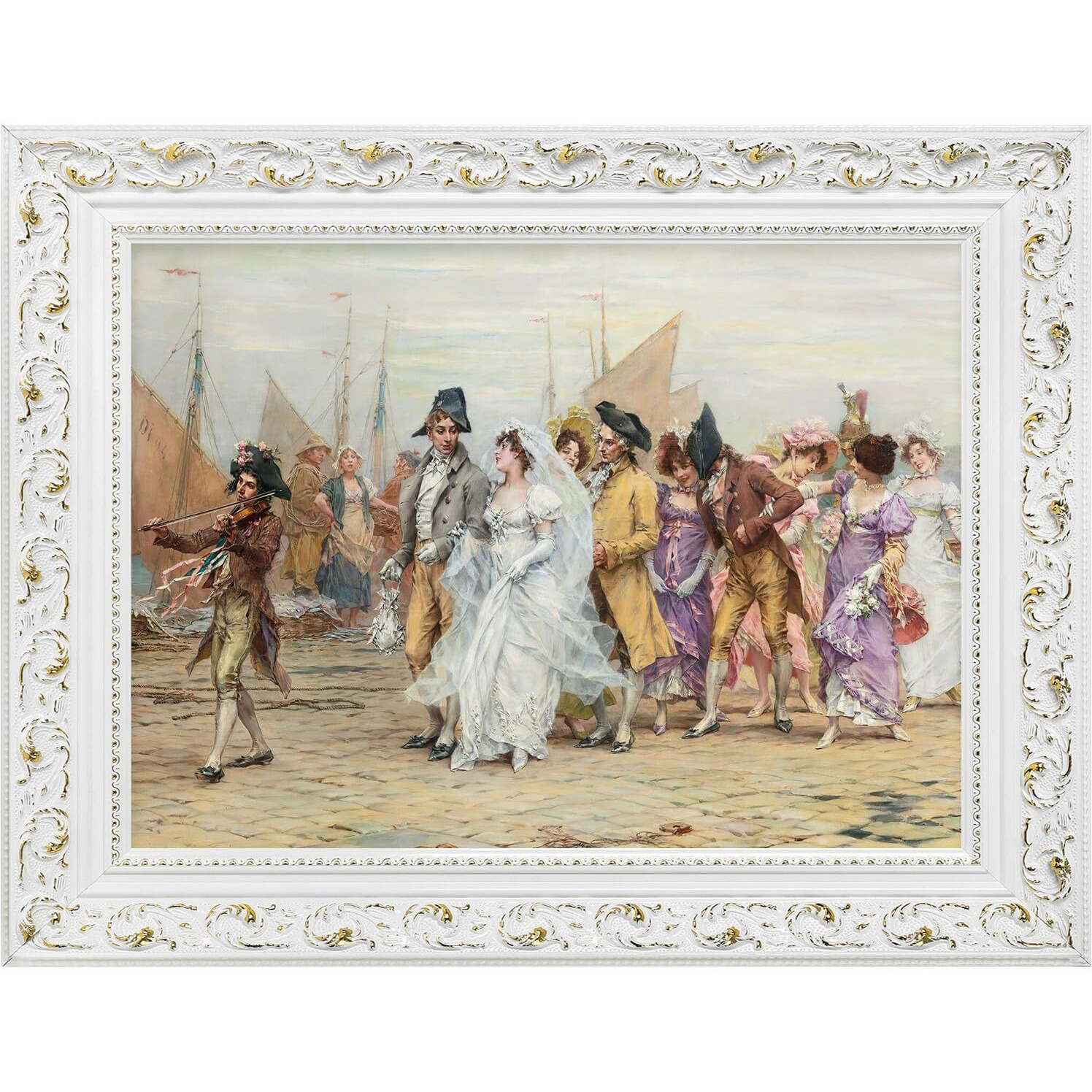 Folkor Ornate Canvas Frame For 20X30 Oil Paintings, Diy Wood Open Back Frame For Rustic Farmhouse Modern Home Decor, No Backboard & Cover, White Empty Frame For Fine Art Sunset Sunrise Landscape