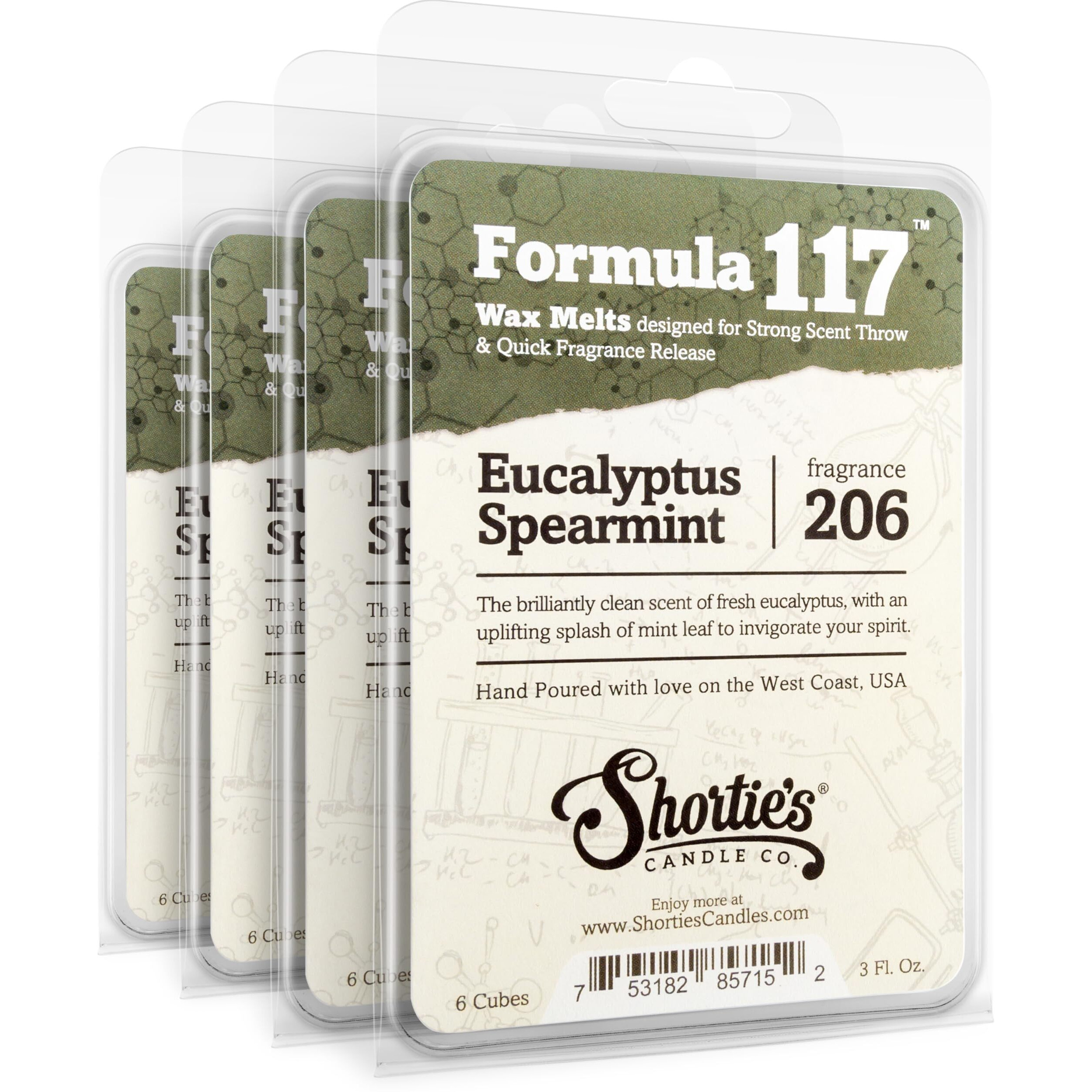 Eucalyptus Spearmint Wax Melts Bulk Pack - Formula 117 - 4 Highly Scented 3 Oz. Bars (12 Oz. Total) - Made With Essential & Natural Oils - Fresh & Clean Air Freshener Cubes Collection