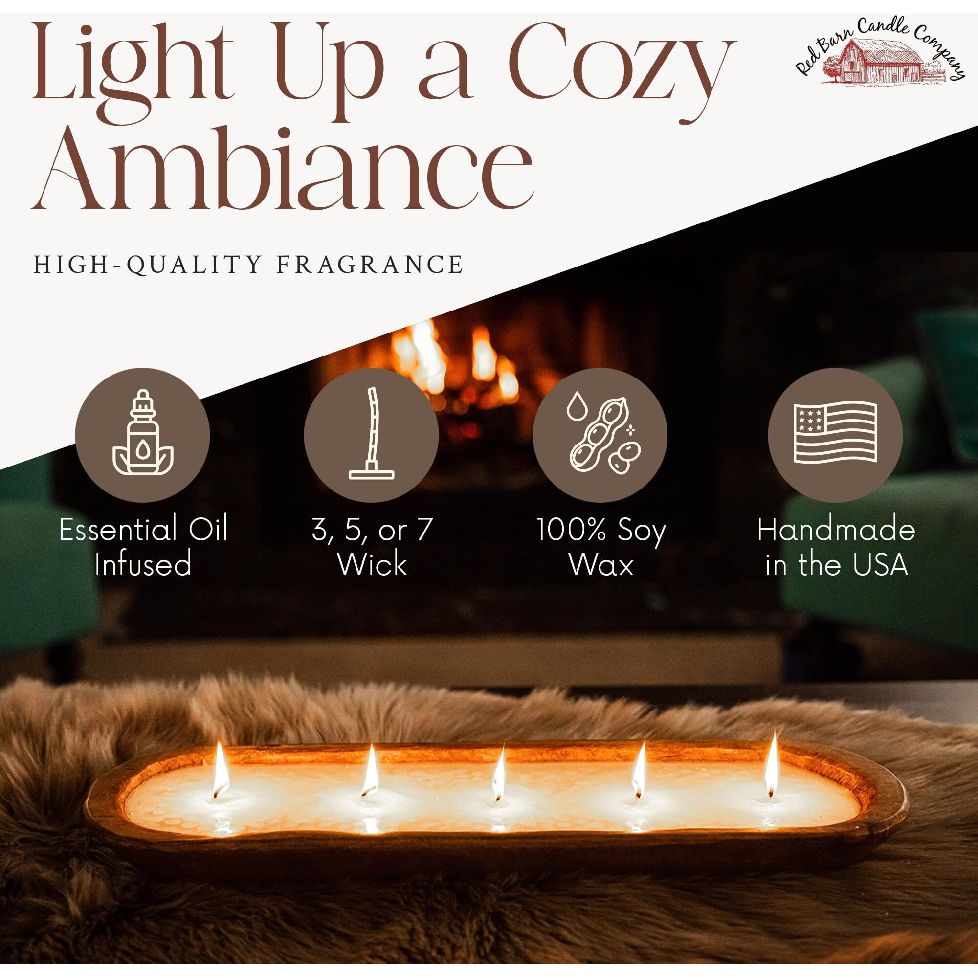 Red Barn Candle Company Wood Dough Bowl Candles | 100% Natural Soy Wax & Essential Oil Infused | Odor Eliminating + Pet Safe | Scented Candle Gifts For Men & Women (Christmas Tree, 3-Wick)